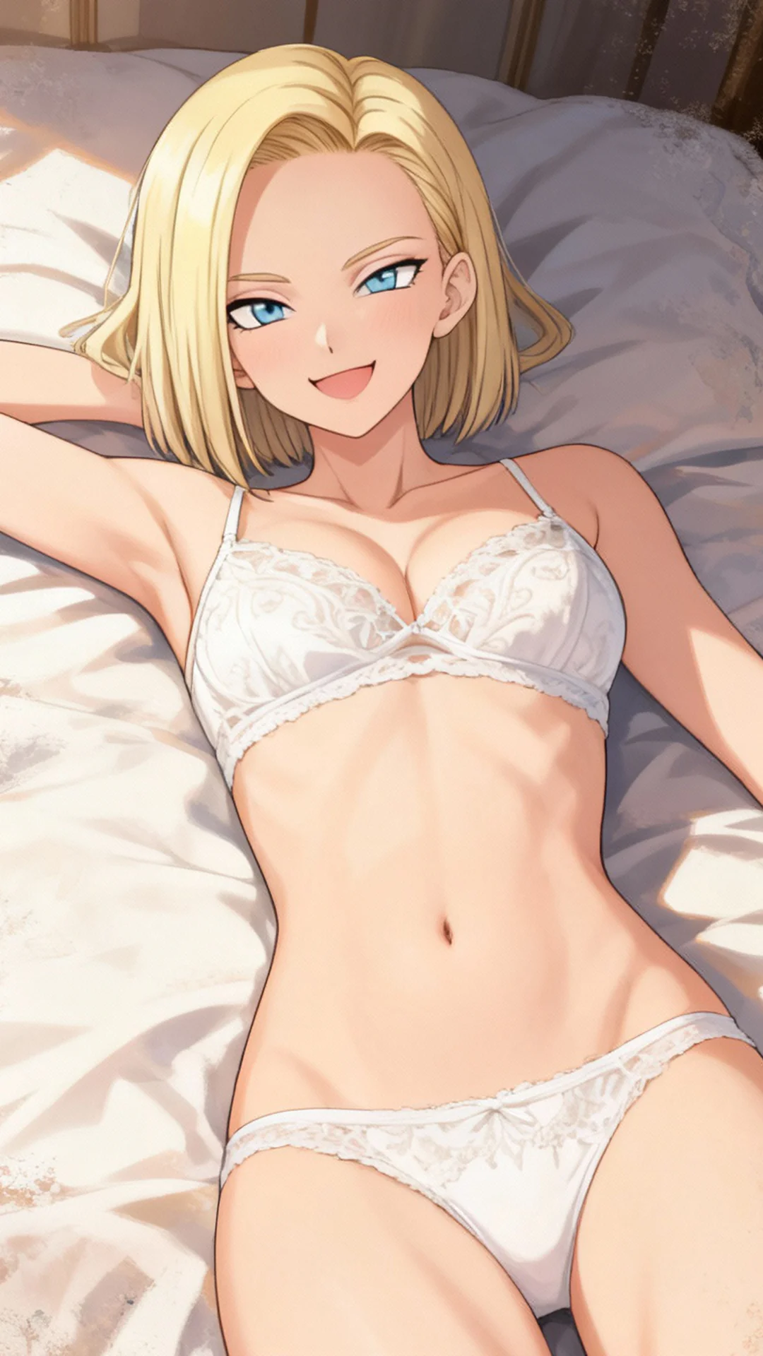 Android 18 from Dragon Ball in dynamic anime style, AI Art created by Daddy Jim Headquarters