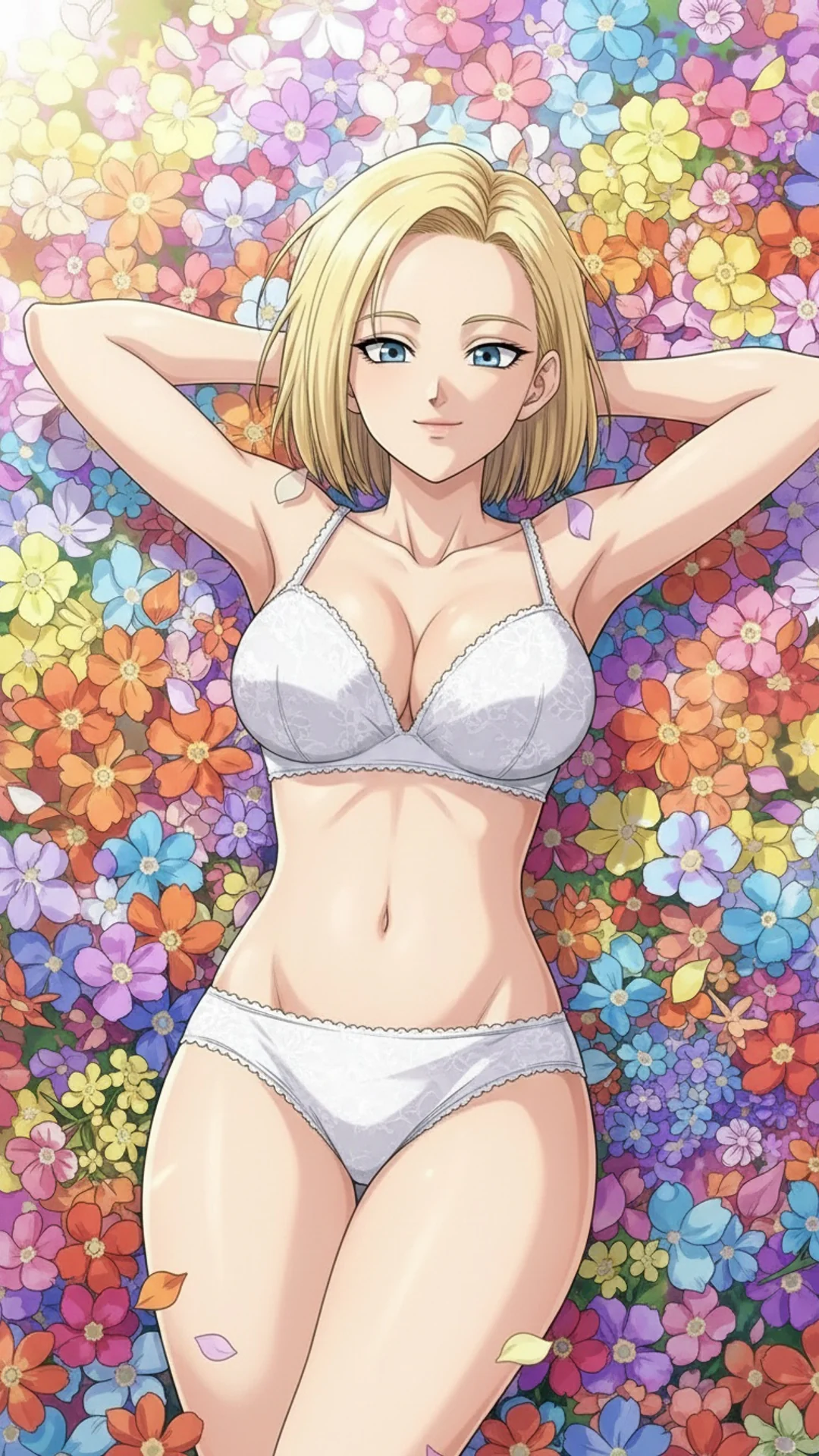 Android 18 Relaxes in a Field of Flowers