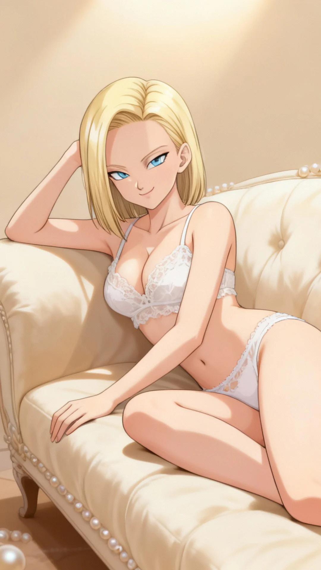 AI Art of Android 18 from Dragon Ball with short blonde hair in anime style by Daddy Jim Headquarters