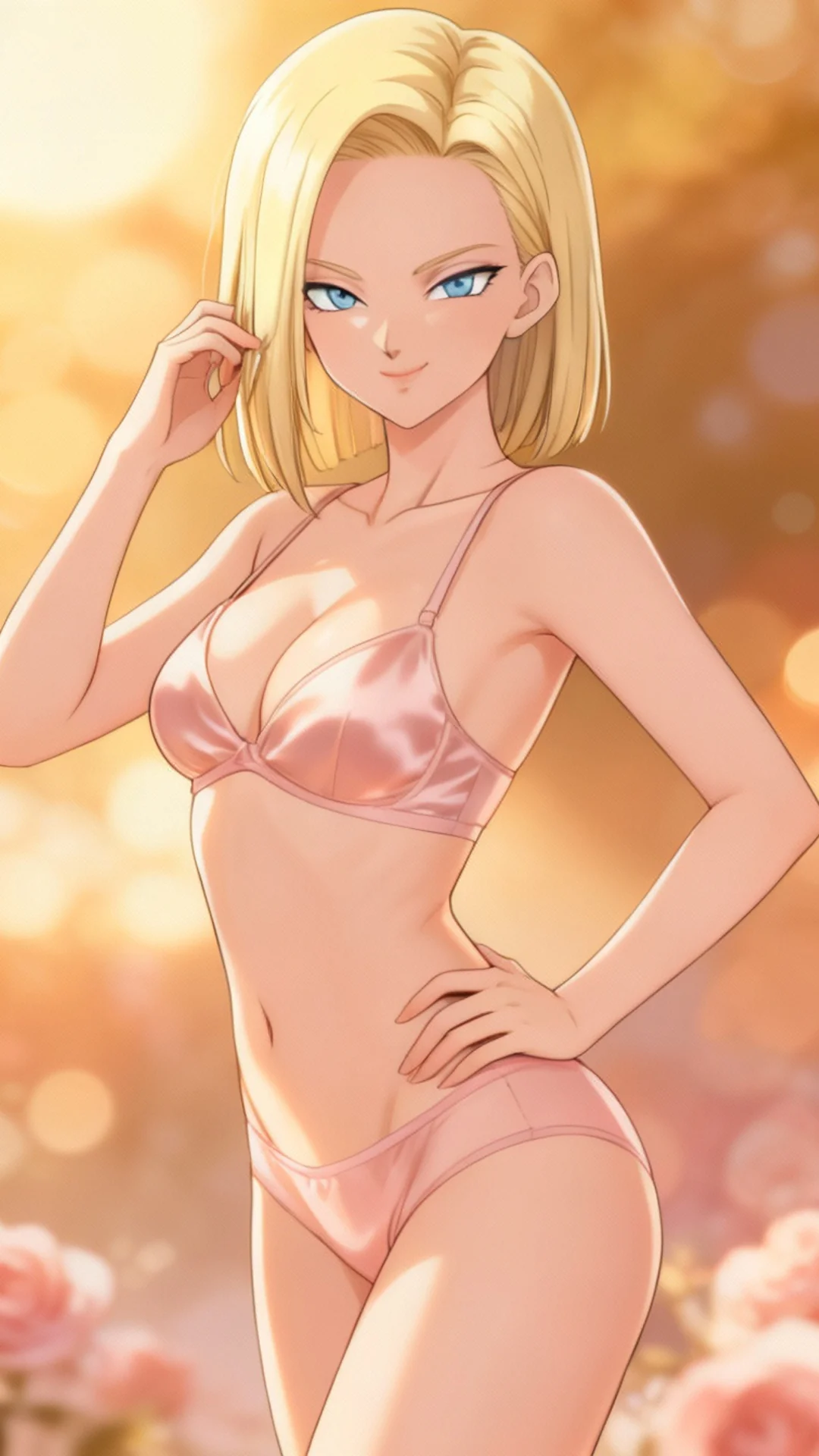 AI Art of Android 18 from Dragon Ball in confident anime style by Daddy Jim Headquarters