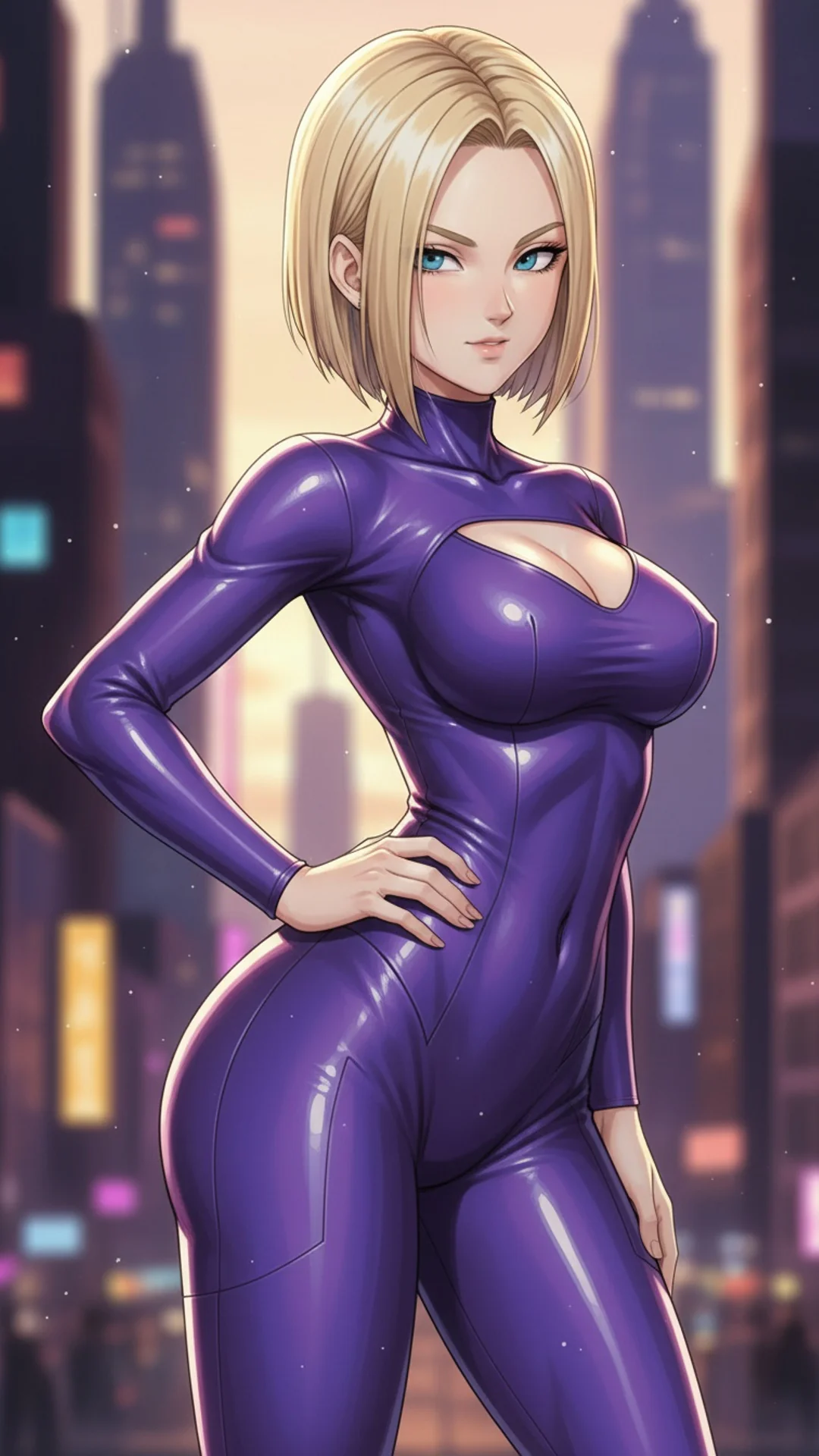 AI Art of Android 18 from Dragon Ball with confident expression in anime style by Daddy Jim Headquarters