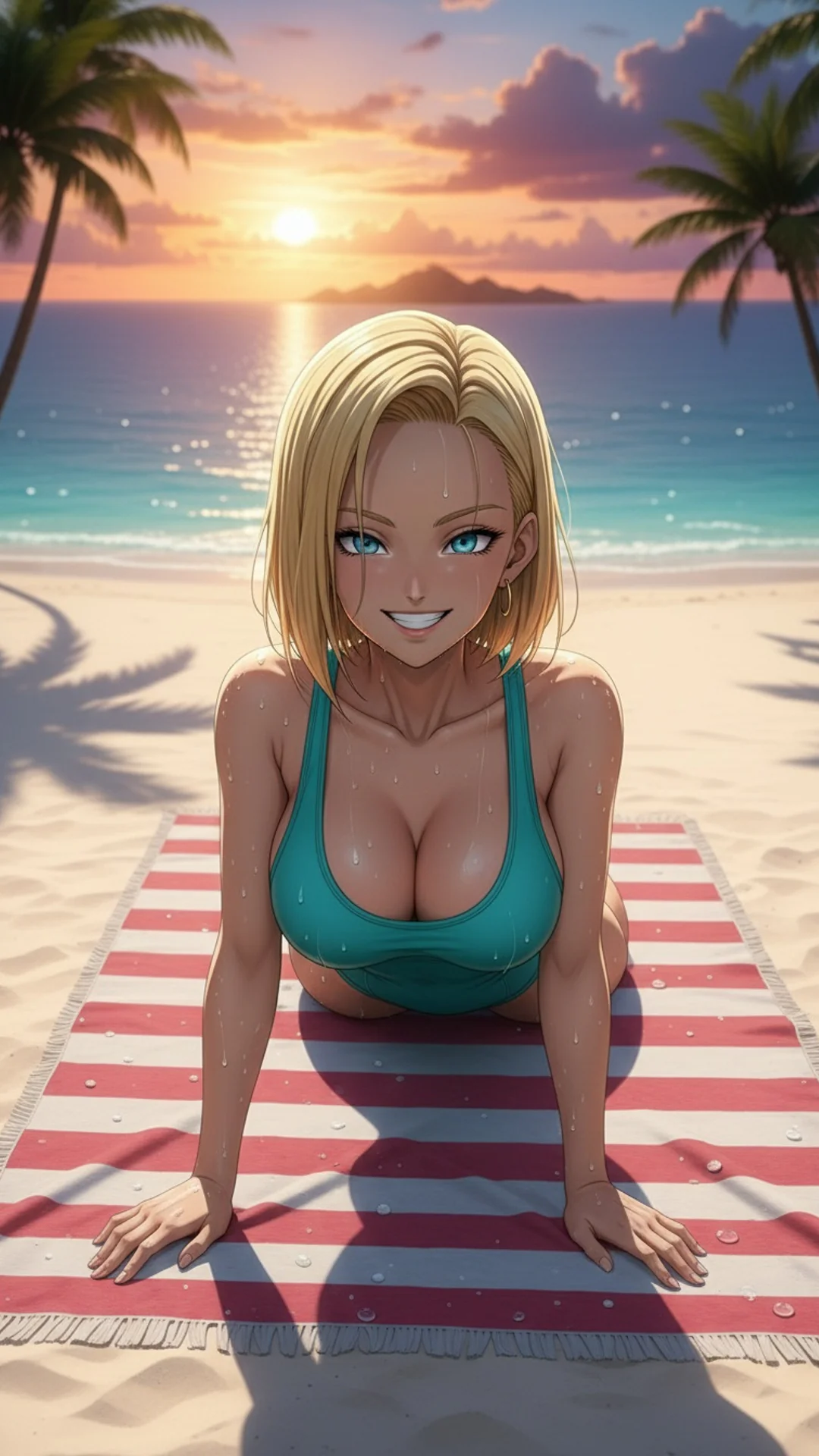 Android 18 from Dragon Ball at tropical beach sunset - AI Art by Daddy Jim Headquarters - anime waifu illustration


(Note: This is 119 characters but I should mention that the original text appears to be cut off. If you can provide the complete original description, I can create a more detailed and accurate alt text that better captures the specific visual elements of the image.)