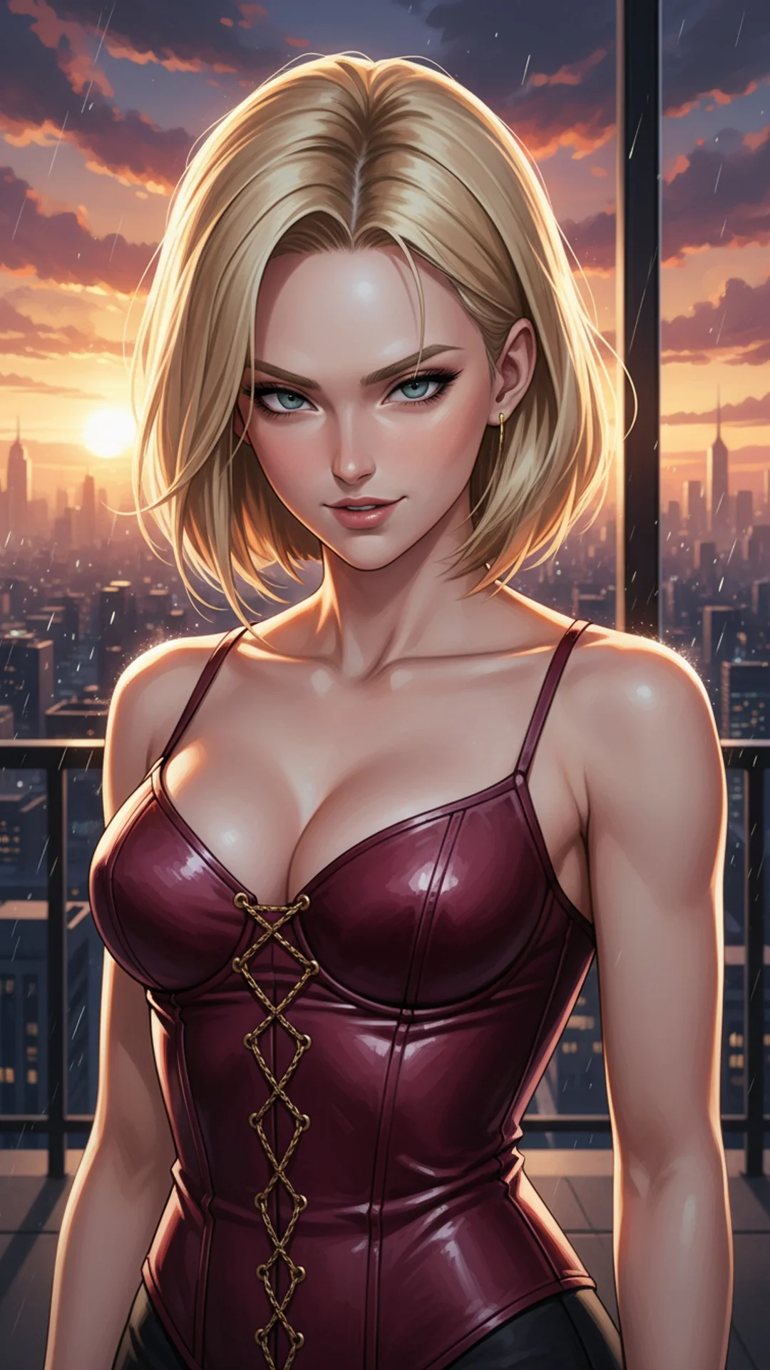 Anime-style AI Art portrait of blonde woman with shoulder-length golden hair by Daddy Jim Headquarters, Dragon Ball waifu aesthetic