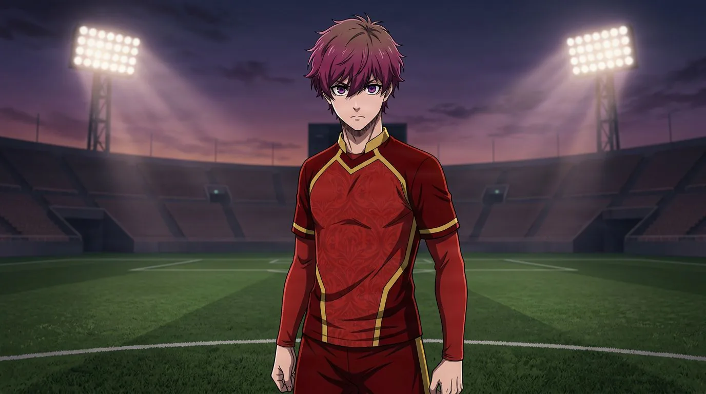 Anime-style portrait of Alexis Ness from Blue Lock, cel-shaded, soccer atmosphere