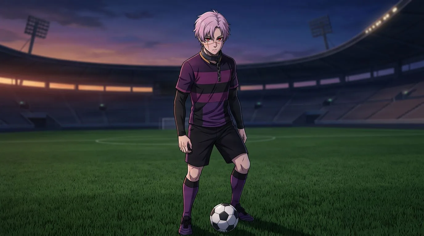 Anime-style portrait of Bunny Iglesias from Blue Lock, cel-shaded, soccer atmosphere