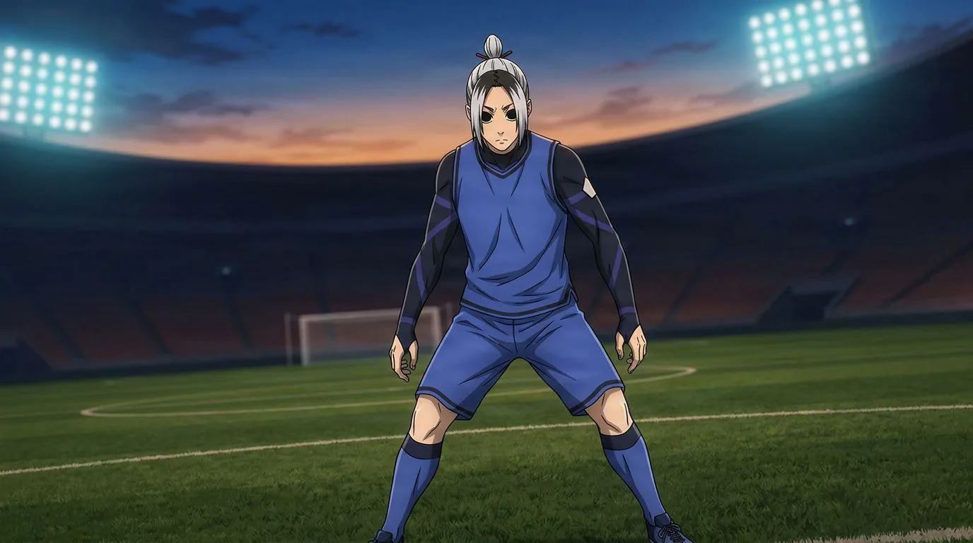 Anime-style portrait of Gin Gagamaru from Blue Lock, cel-shaded, soccer atmosphere