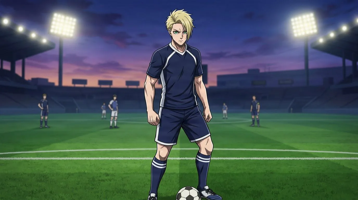 Anime-style portrait of Leonardo Luna from Blue Lock, cel-shaded, soccer atmosphere