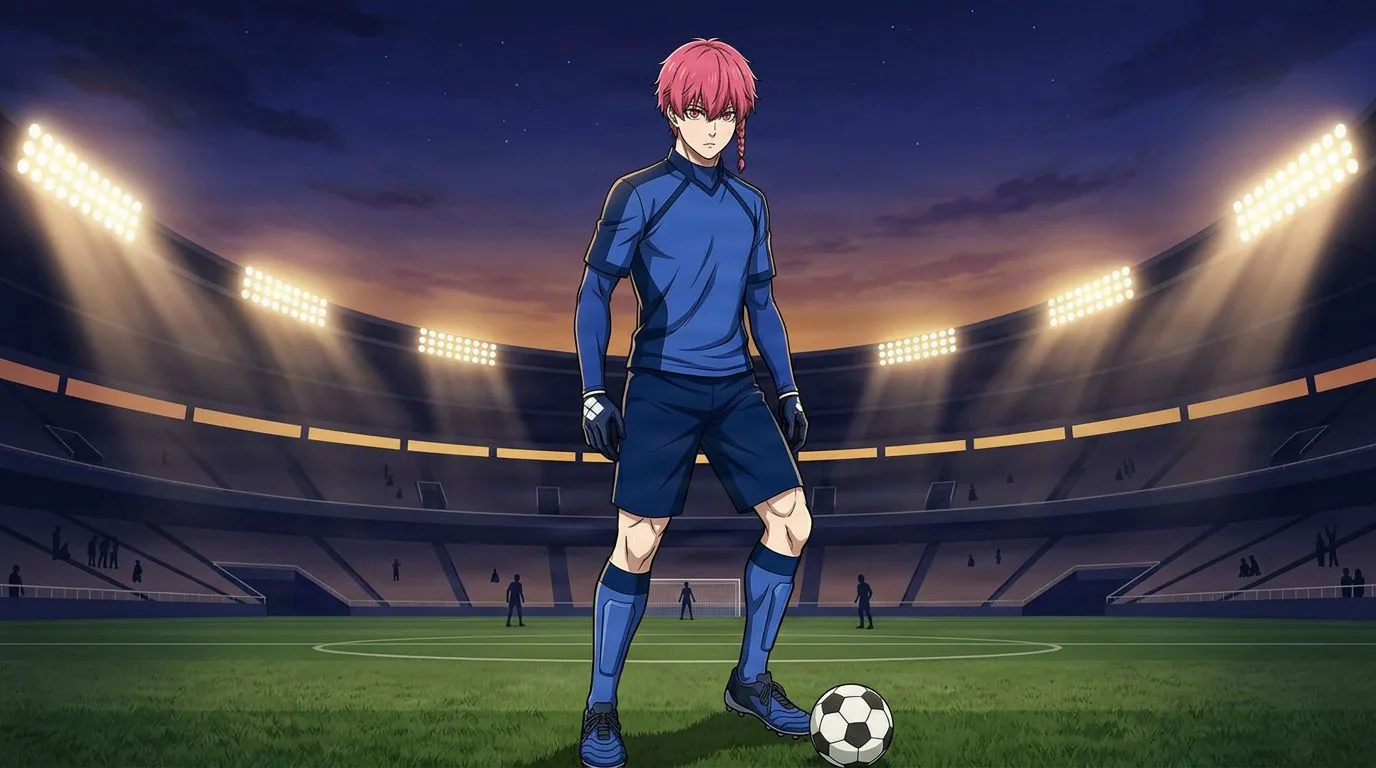 Anime-style portrait of Ranze Kurona from Blue Lock, cel-shaded, soccer atmosphere