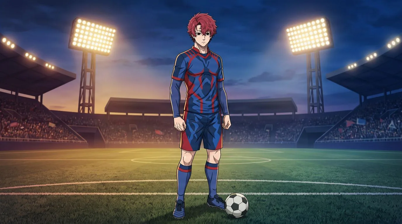 Anime-style portrait of Vivian Hugo from Blue Lock, cel-shaded, soccer atmosphere