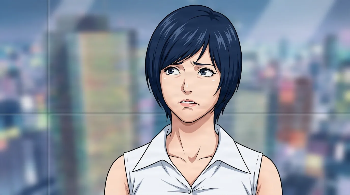 Kiyomi Takada de Death Note en una escena de anime de encuadre cerrado con sombreado cel y un entorno detallado.