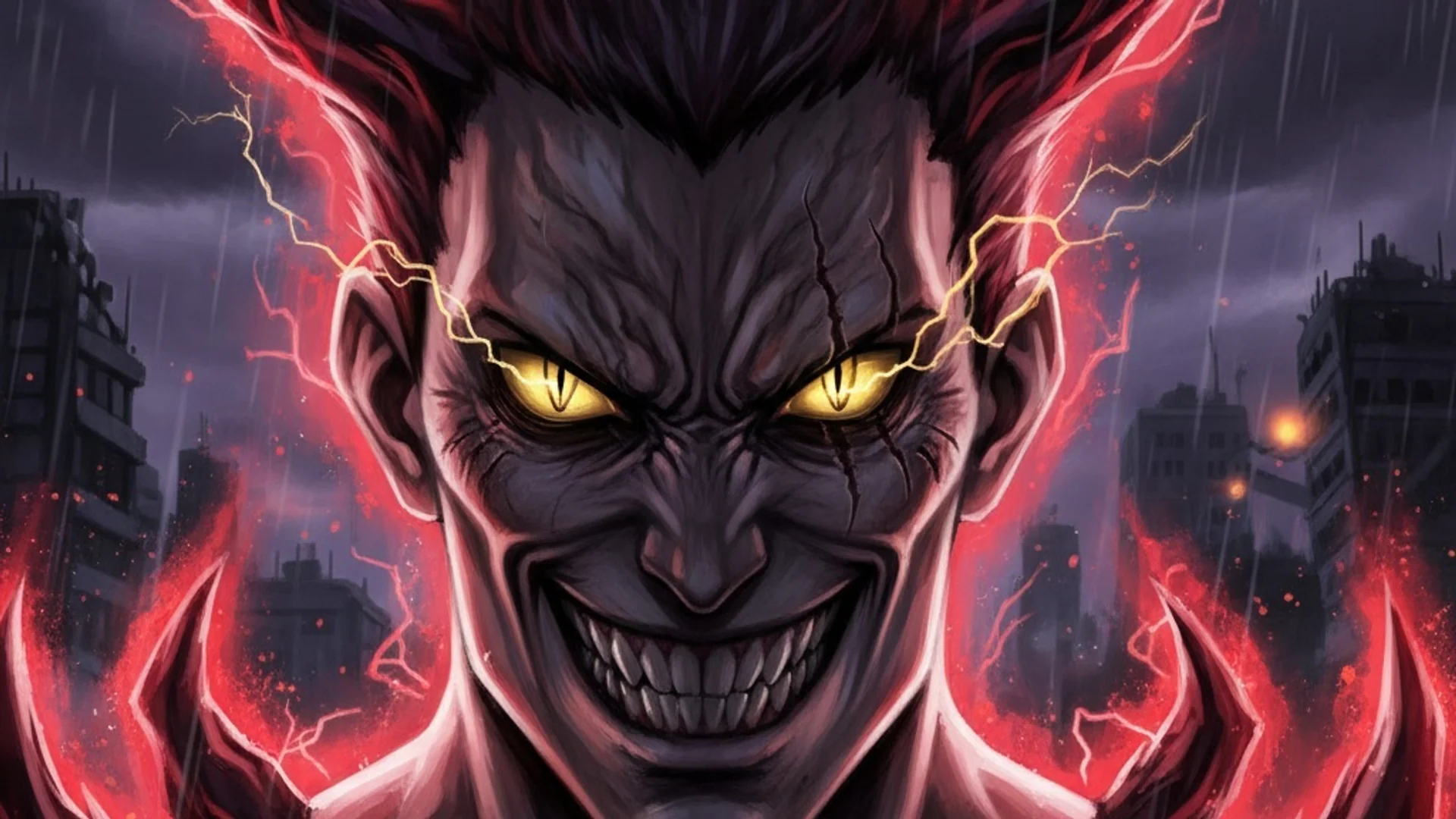 AI Art of a menacing demonic figure with monstrous features in One Punch Man style by Daddy Jim Headquarters