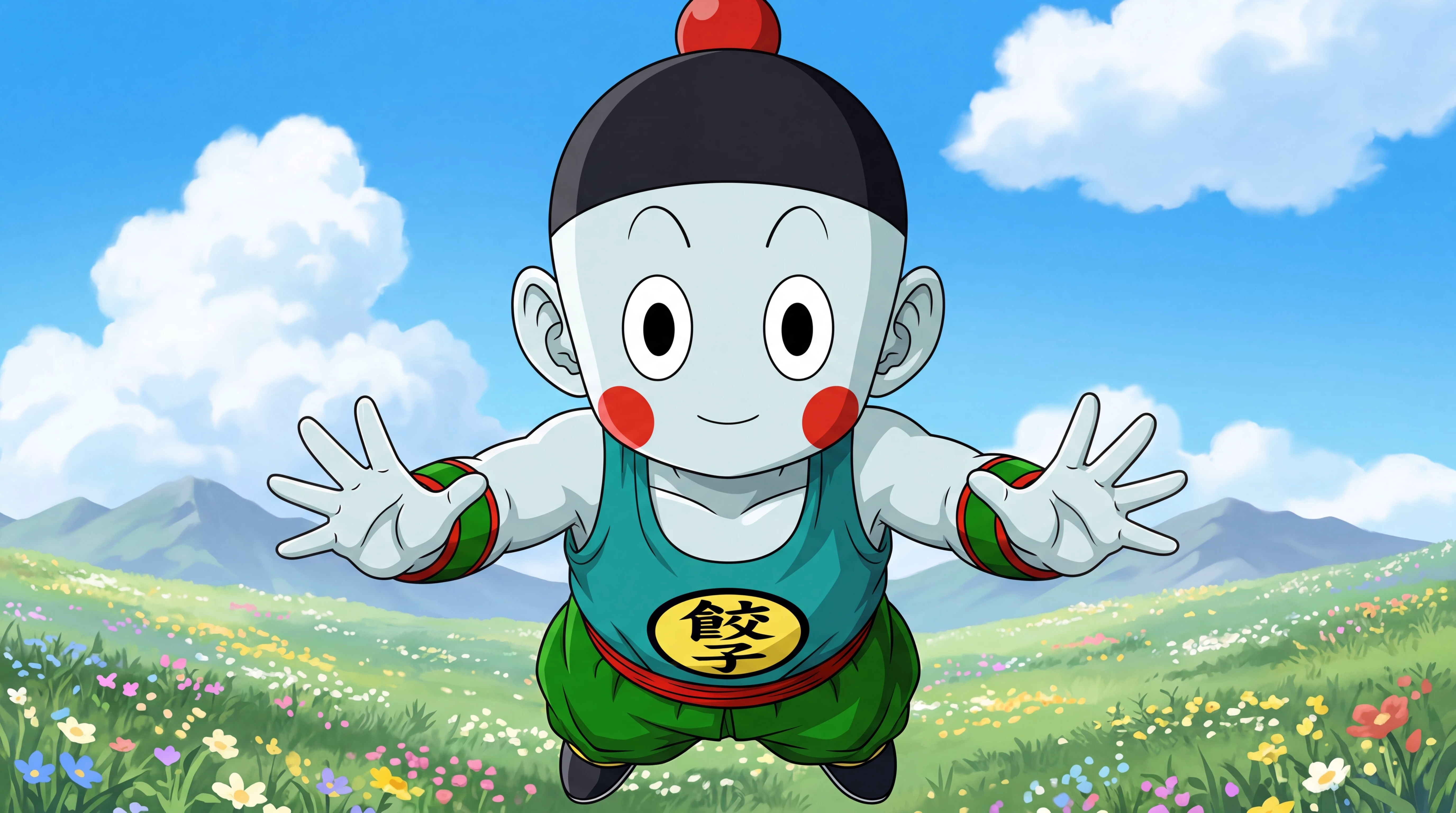 Chiaotzu floating in a mountain meadow