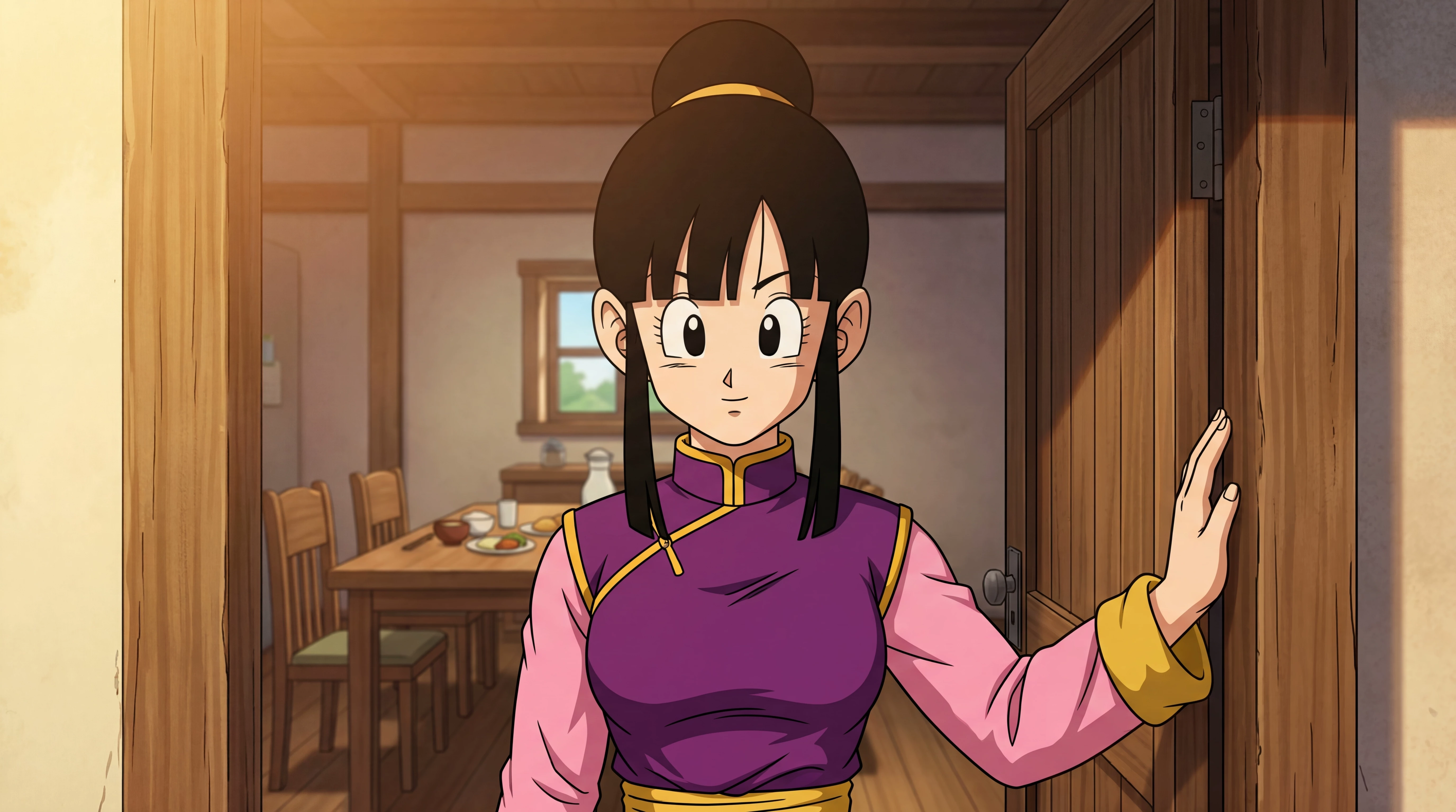 Chi-Chi in the doorway of the Son family house