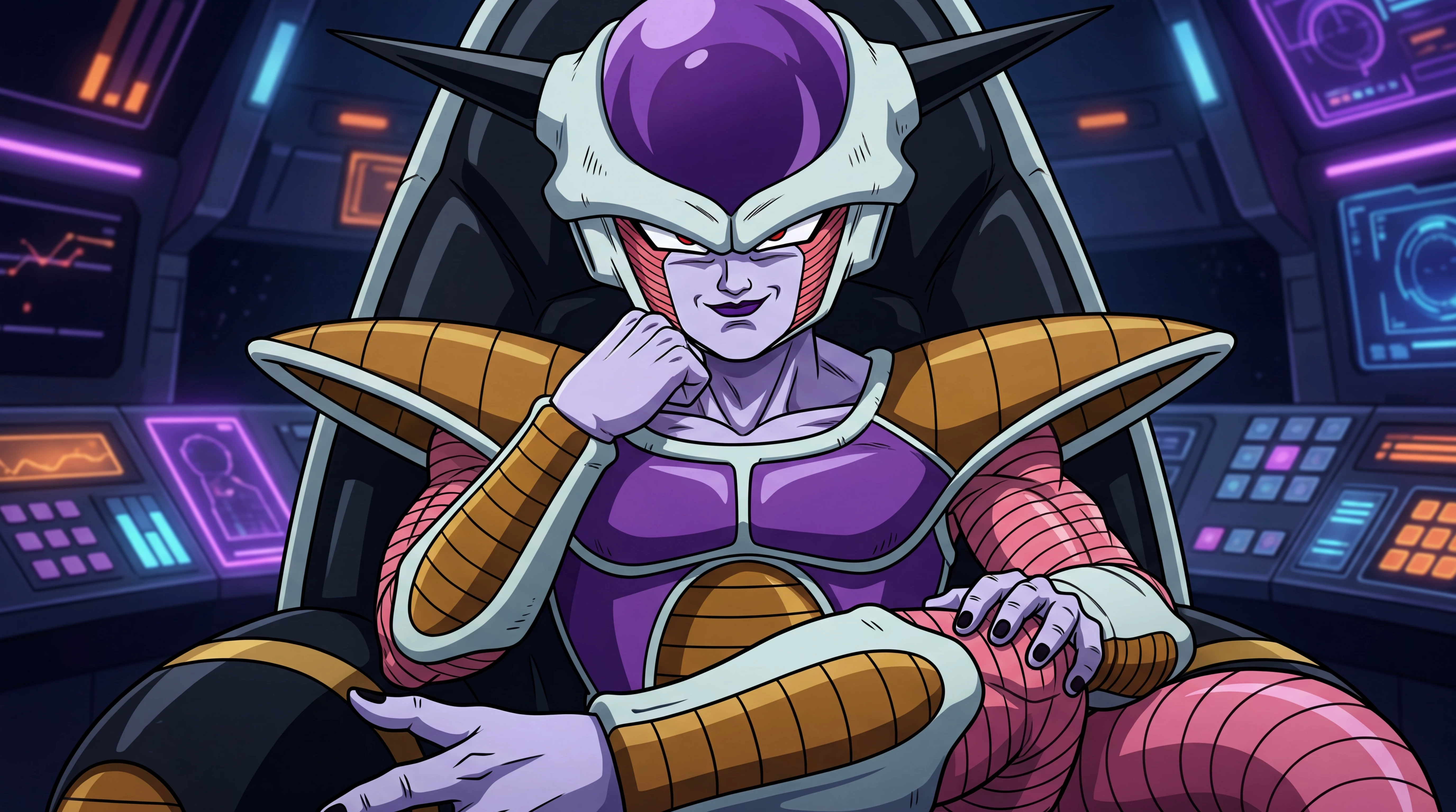 Frieza seated on his throne on the spaceship bridge