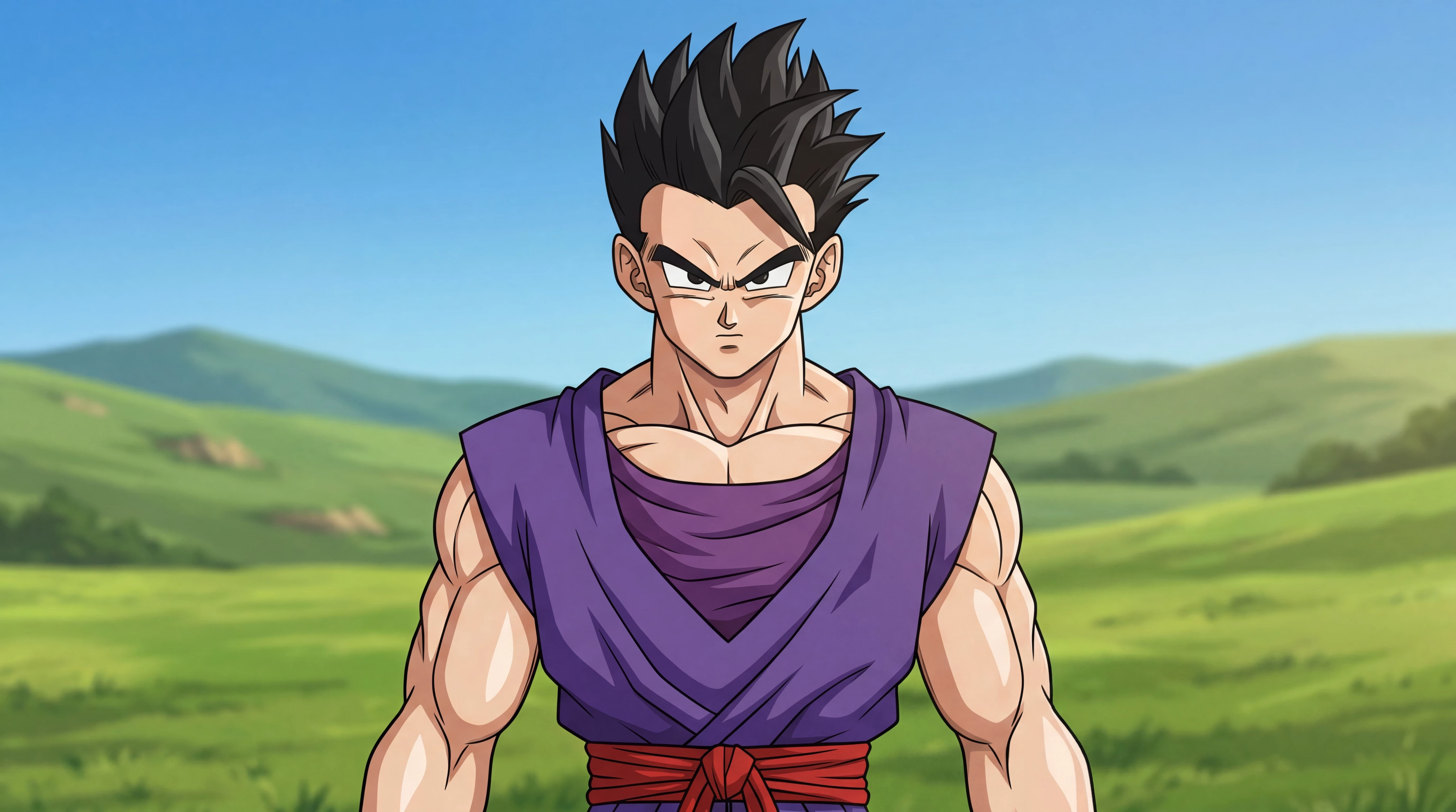 Gohan standing in an open field with a calm gaze