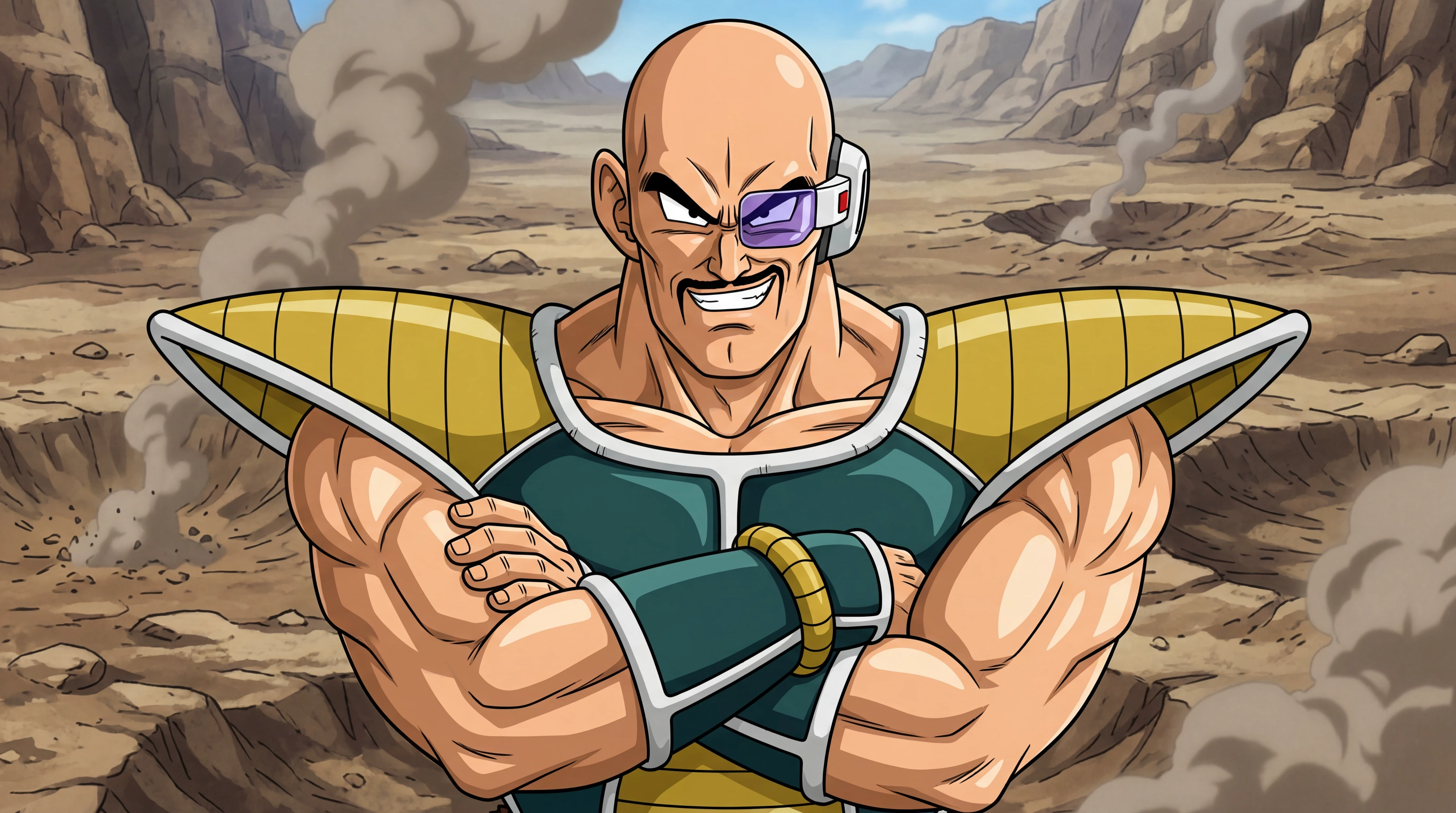 Nappa with arms crossed in a wasteland