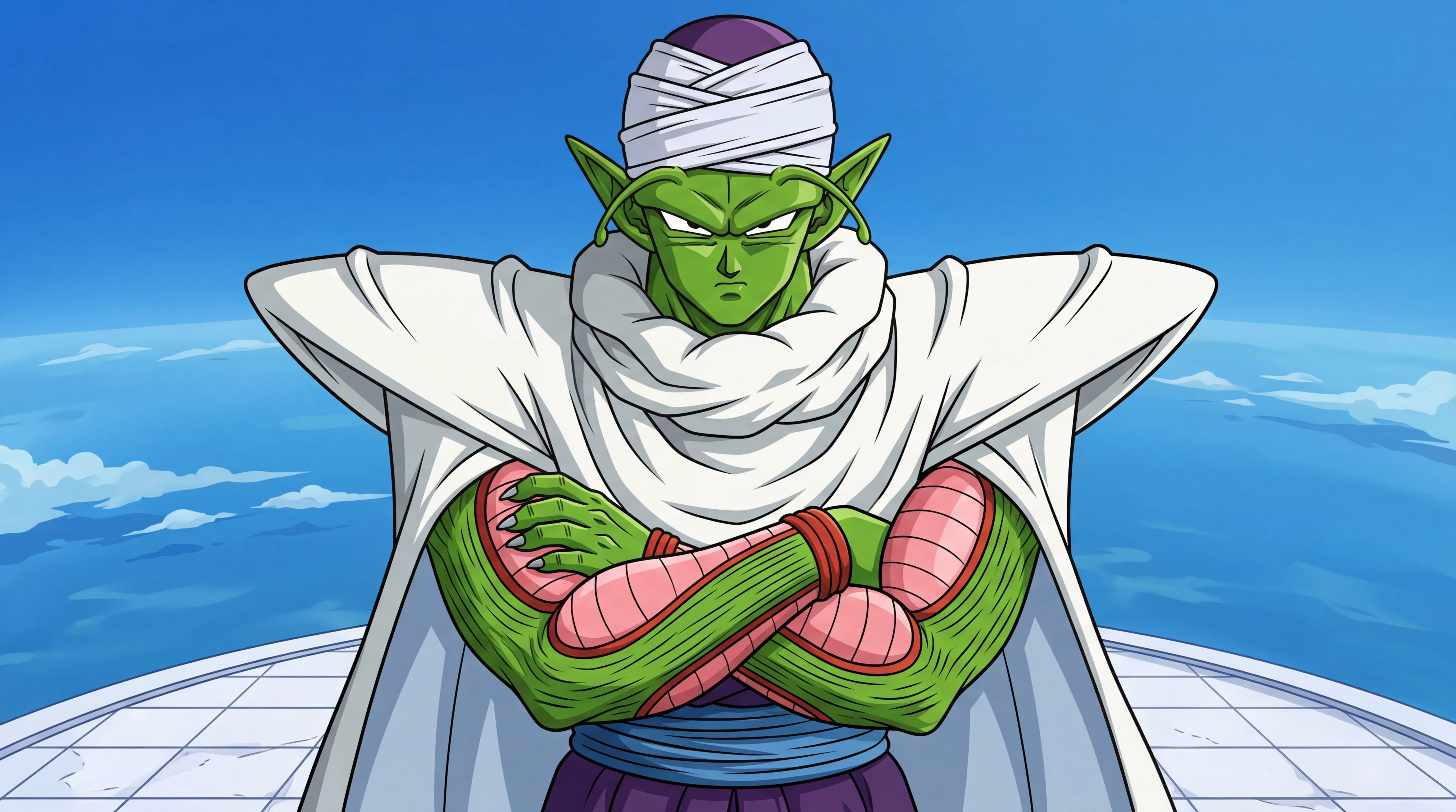 Piccolo with arms crossed at the Lookout