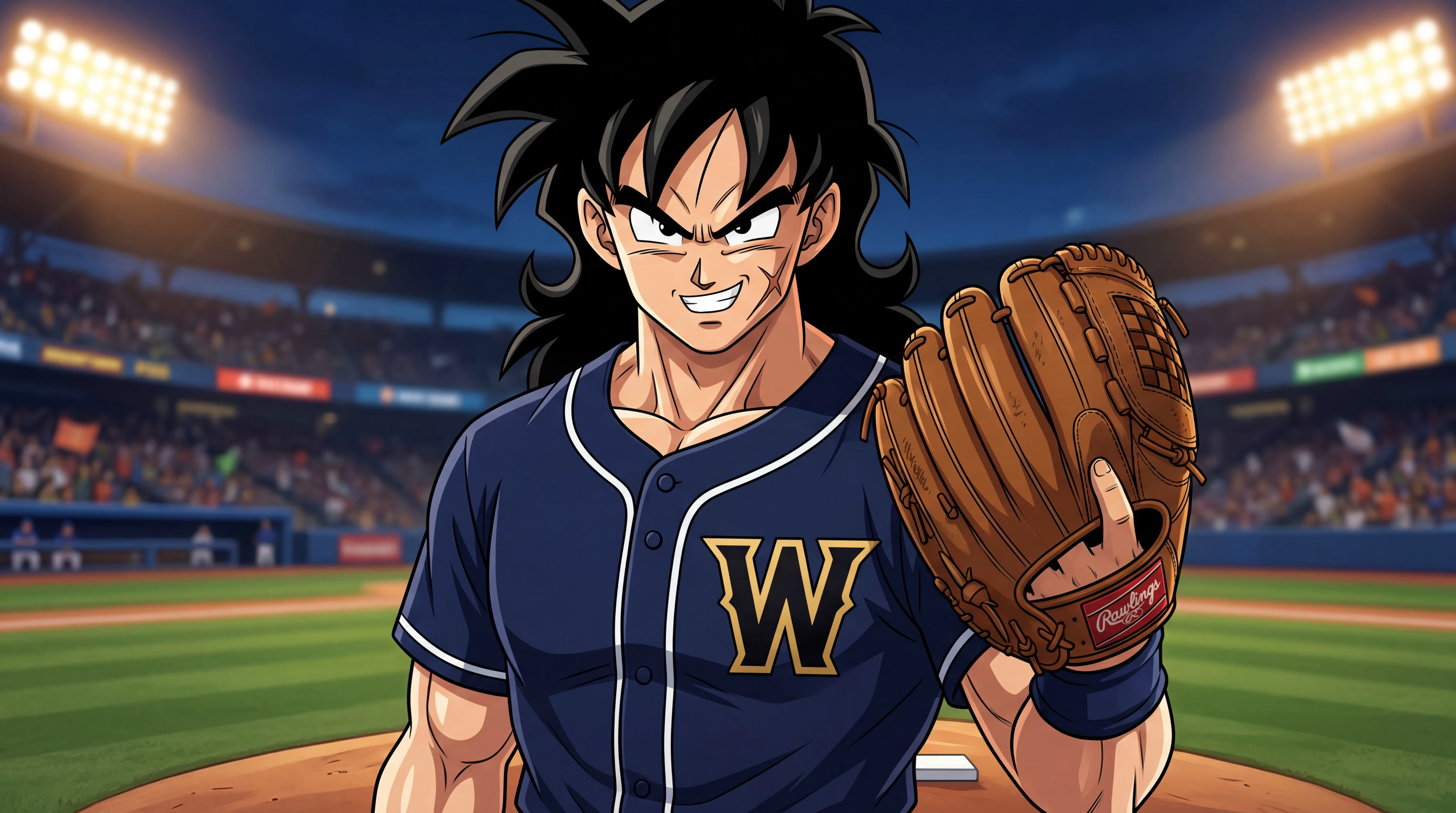 Yamcha on the baseball mound at a stadium