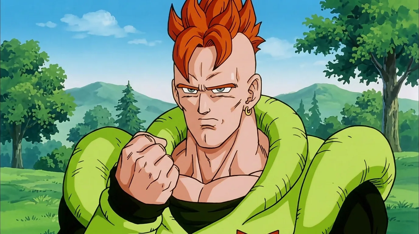 Android 16, the towering red-haired fully mechanical Red Ribbon android modeled after Dr. Gero's son