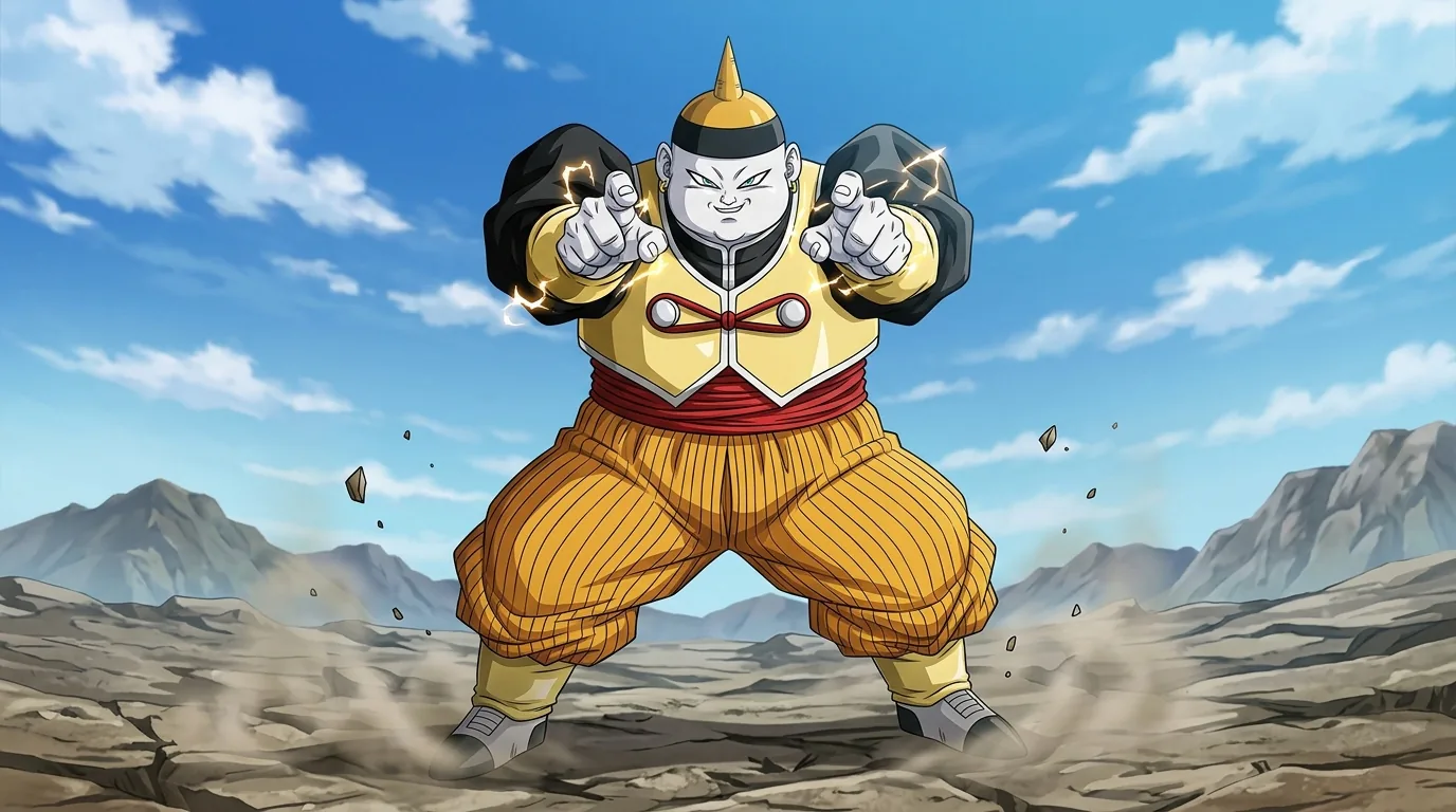 Android 19, the pale rotund mechanical android with energy-absorbing palms built by Dr. Gero