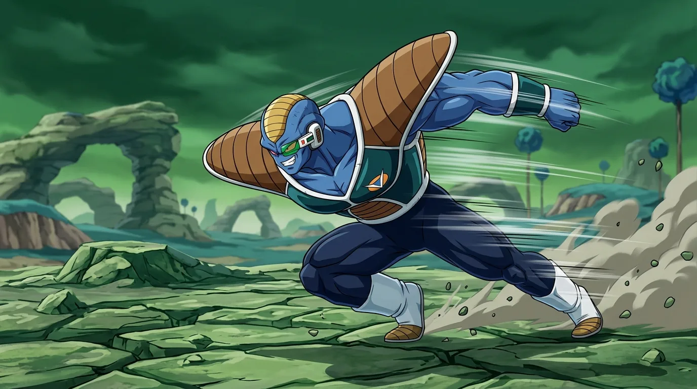 Burter, the blue reptilian speedster of the Ginyu Force in Frieza Force armor.
