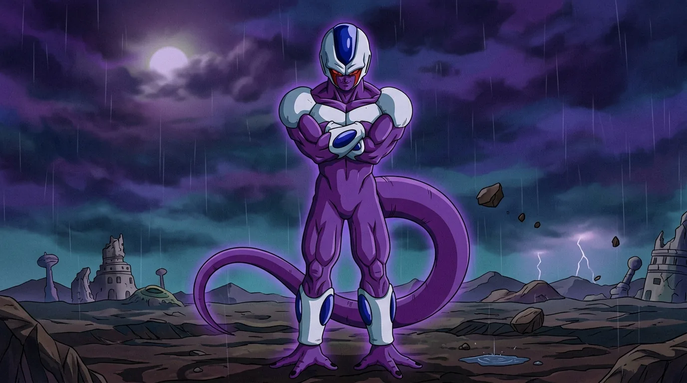 Cooler, Frieza's brother, in his final form with purple and white bio-armor and a tail.