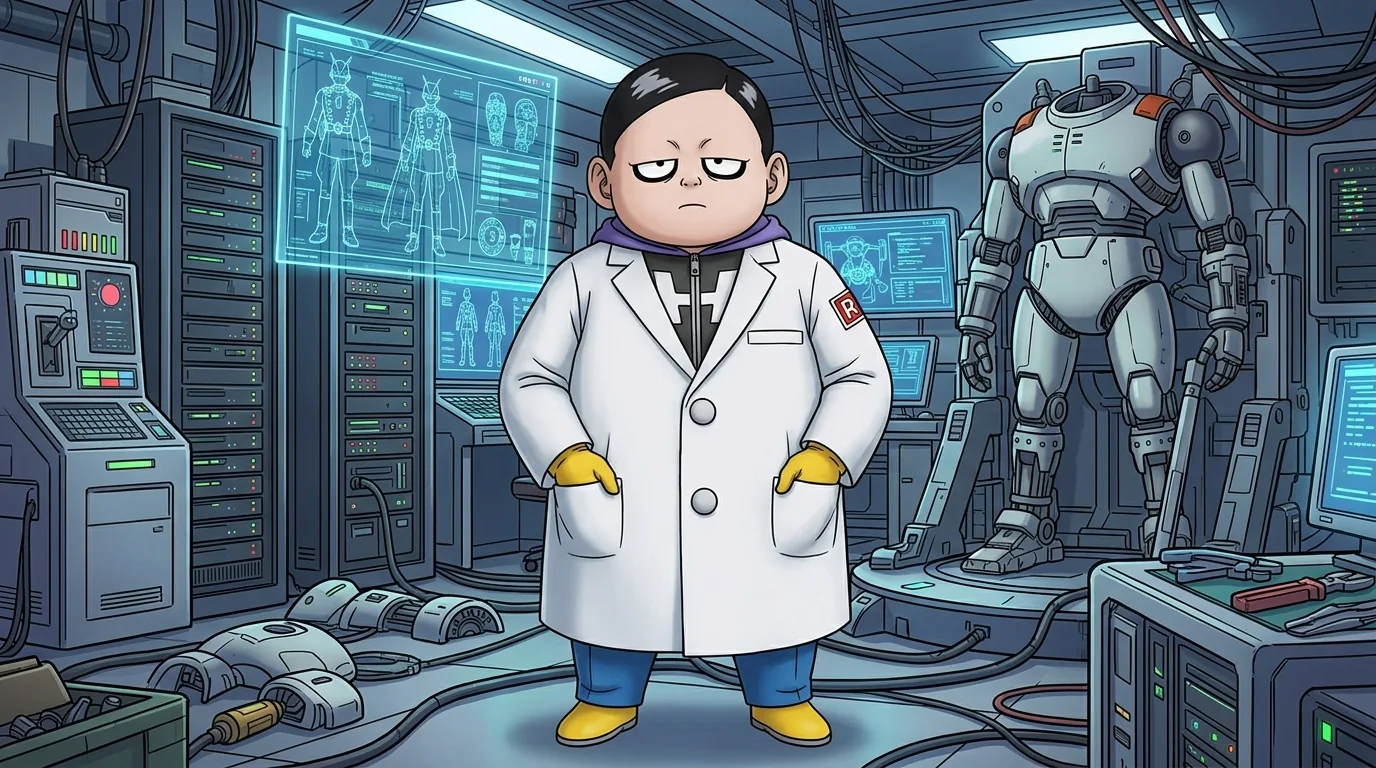 Dr. Hedo, a young scientist of the Red Ribbon Army in a white lab coat.