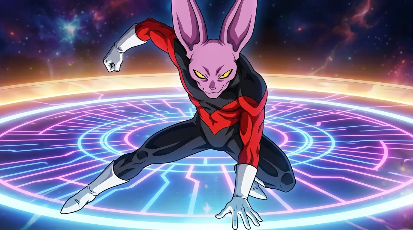 Dyspo, the rabbit-like Pride Trooper of Universe 11 in a red and black suit.