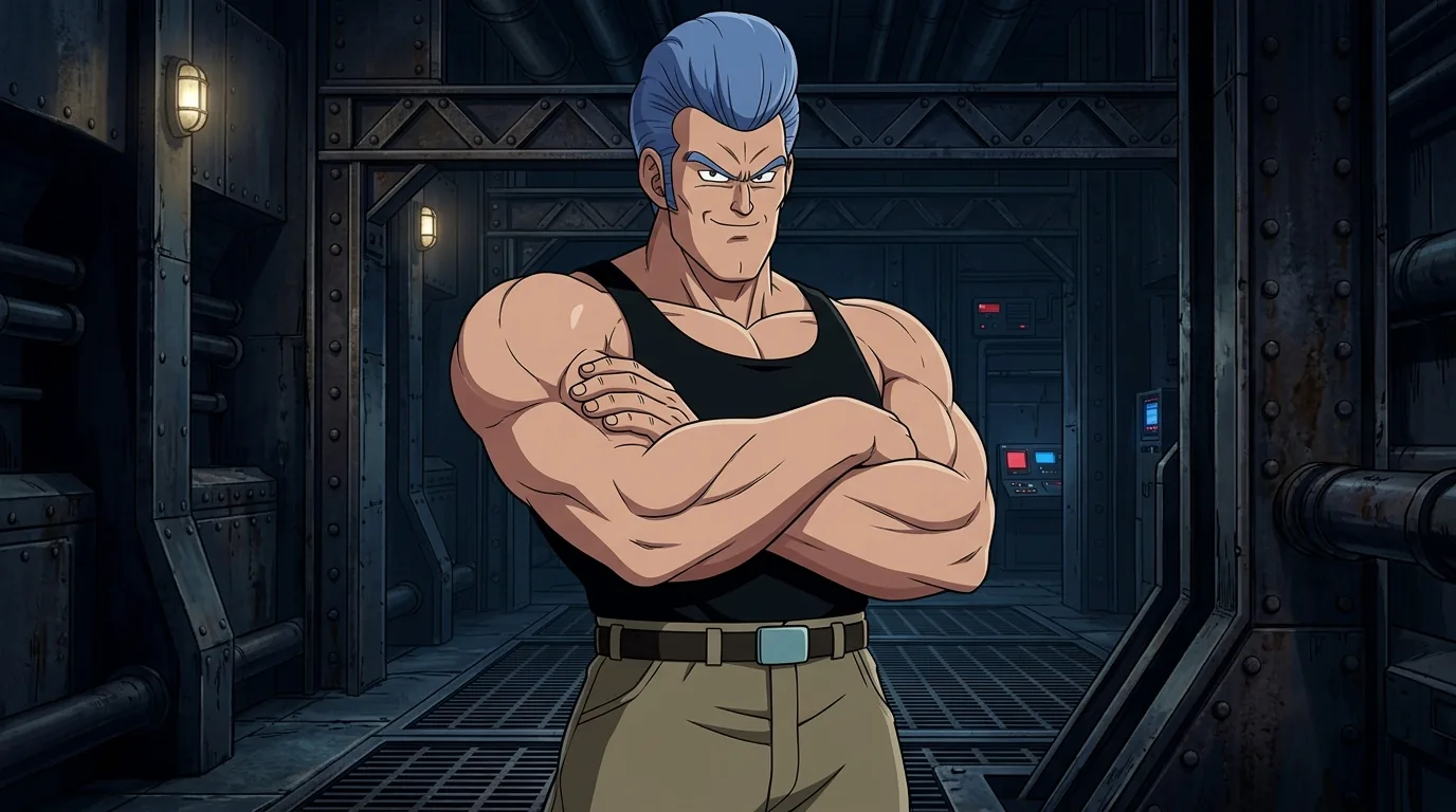 General White, a muscular Red Ribbon Army commander with light blue hair.
