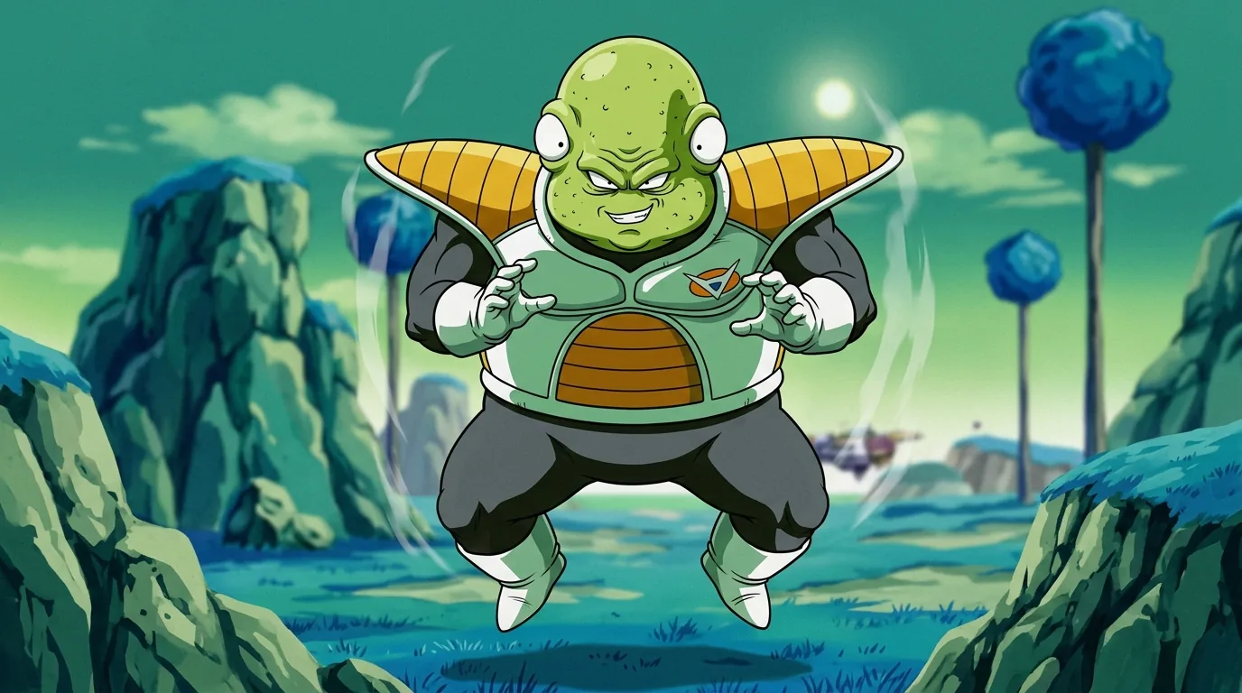Guldo, the small four-eyed green member of the Ginyu Force in Frieza Force armor.