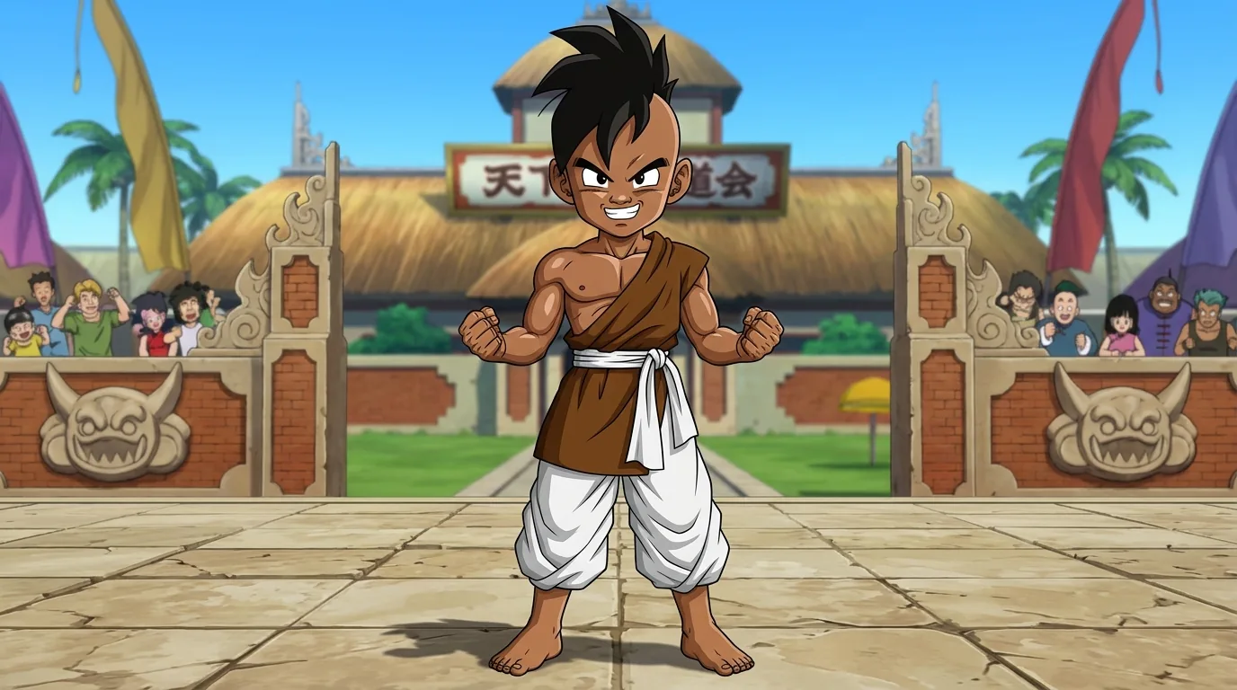 Uub, a Human (reincarnation of Kid Buu) character from Dragon Ball.