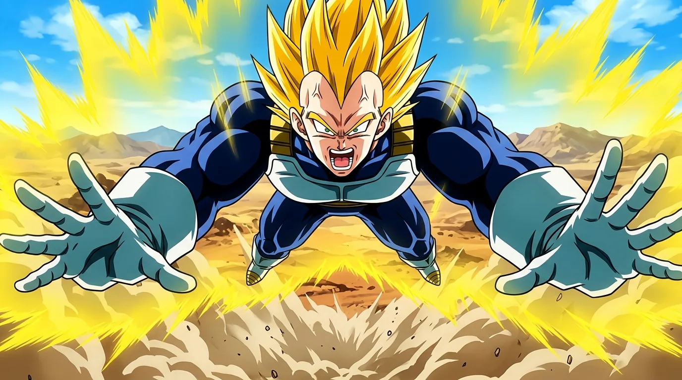 Final Flash, Vegeta's most powerful charged-energy beam attack unleashing a massive yellow ki blast