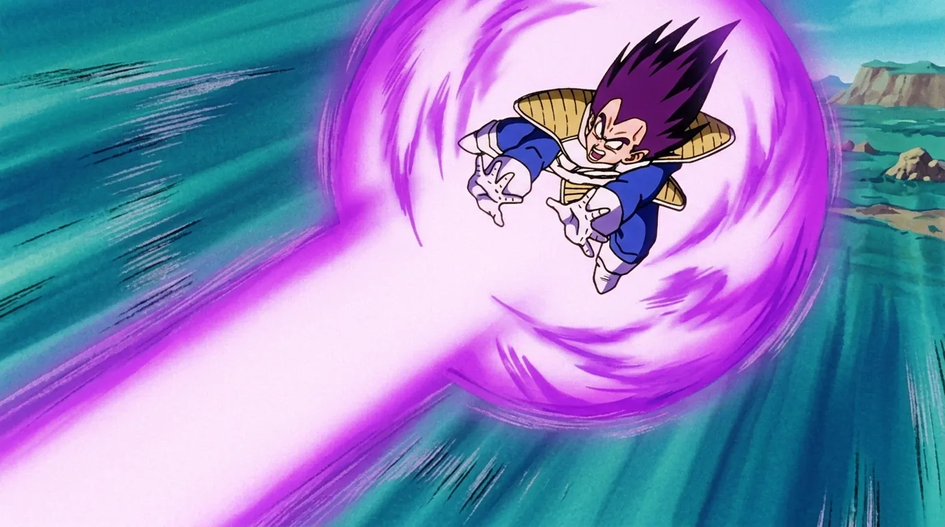 Galick Gun, Vegeta's original signature purple energy wave attack that nearly destroyed Earth