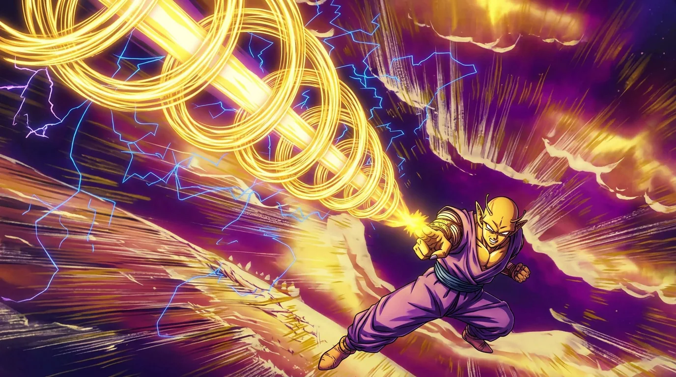 Special Beam Cannon, Piccolo's piercing yellow spiral drill beam fired from two fingers at the forehead