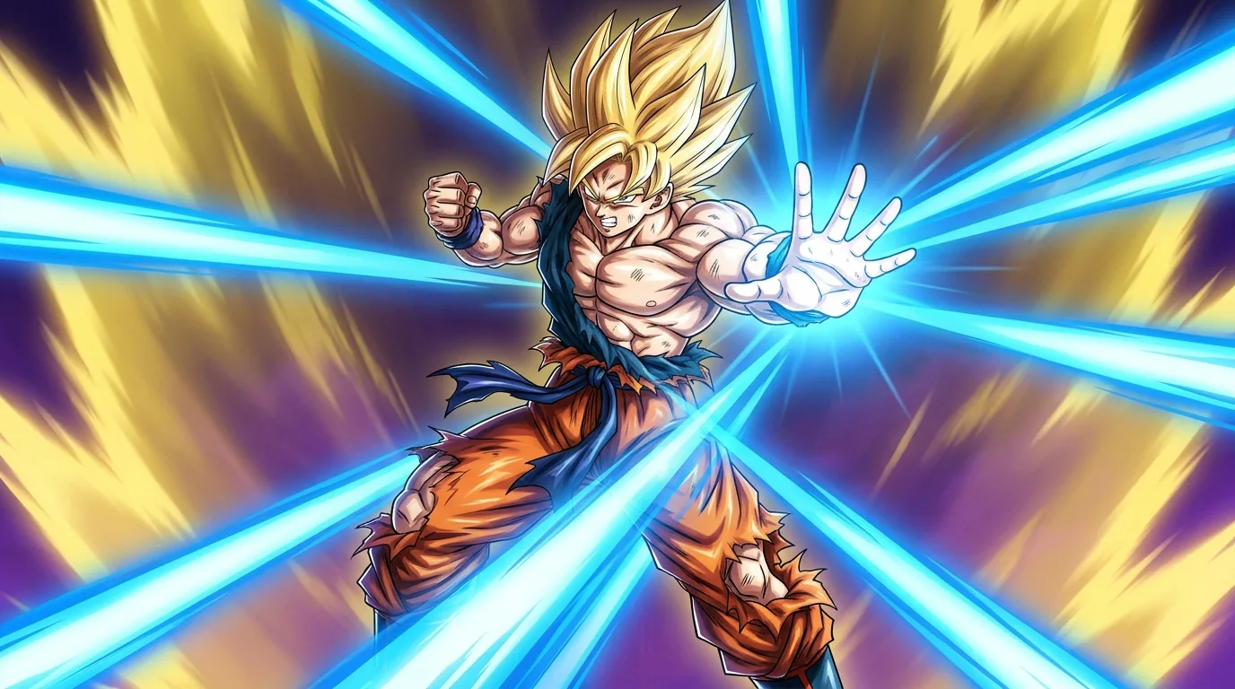 Spirit Bomb Super Saiyan, Goku's one-time blue-haired transformation from absorbing a Spirit Bomb mid-form
