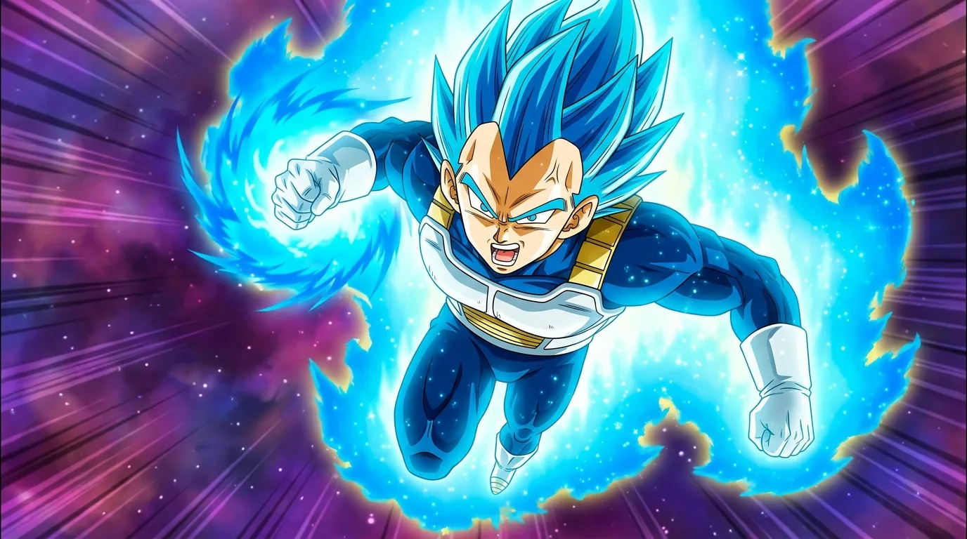 Super Saiyan God SS Evolved, Vegeta's personal evolution beyond Super Saiyan Blue with deeper blue ki