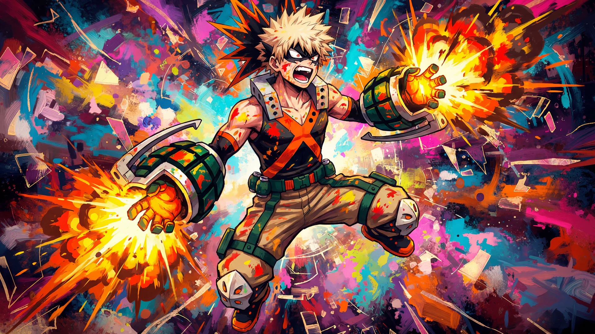 Dynamic anime-style AI Art from Daddy Jim Headquarters showing energetic young male character in explosive mid-action pose