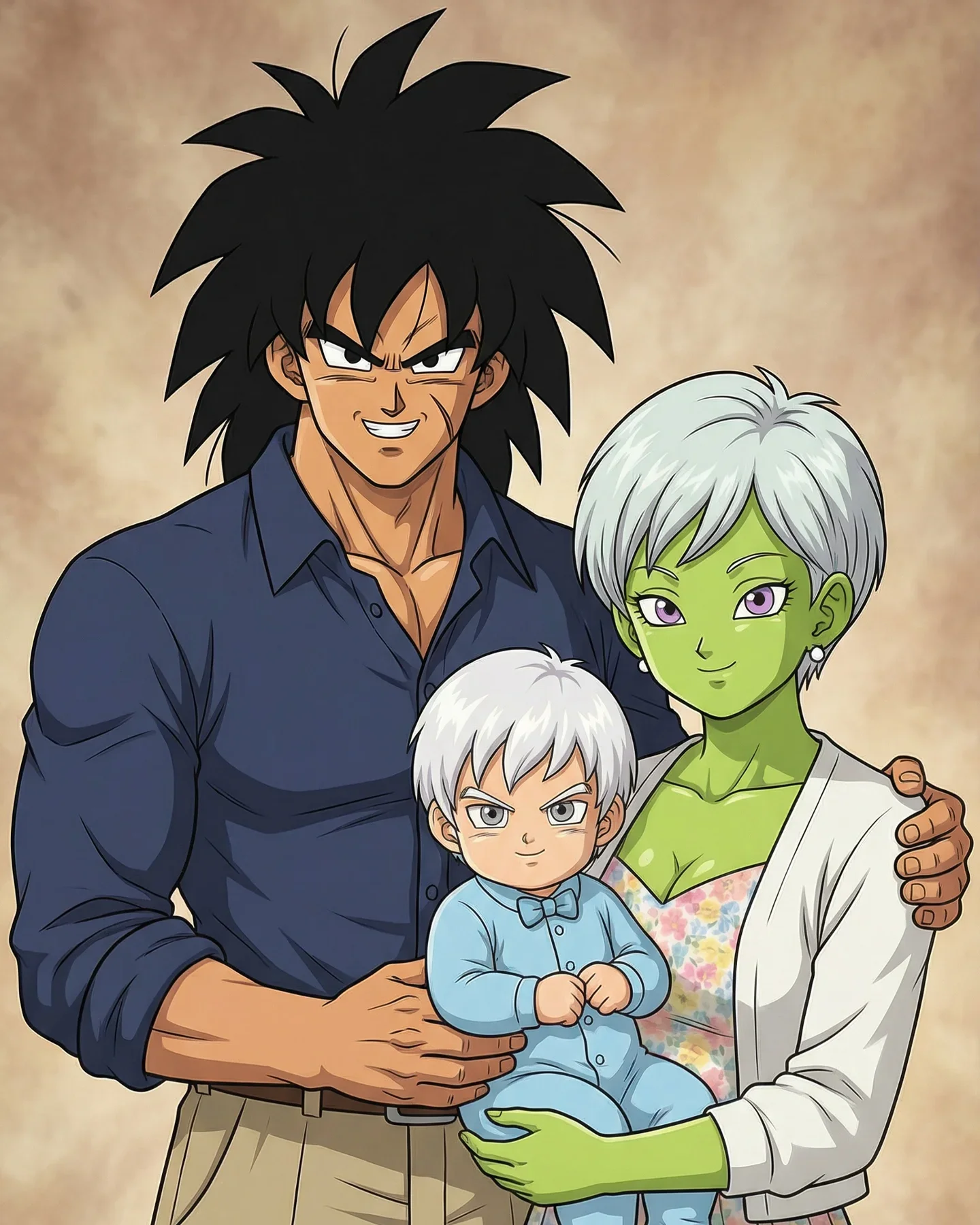Family portrait of Dragon Ball characters with child