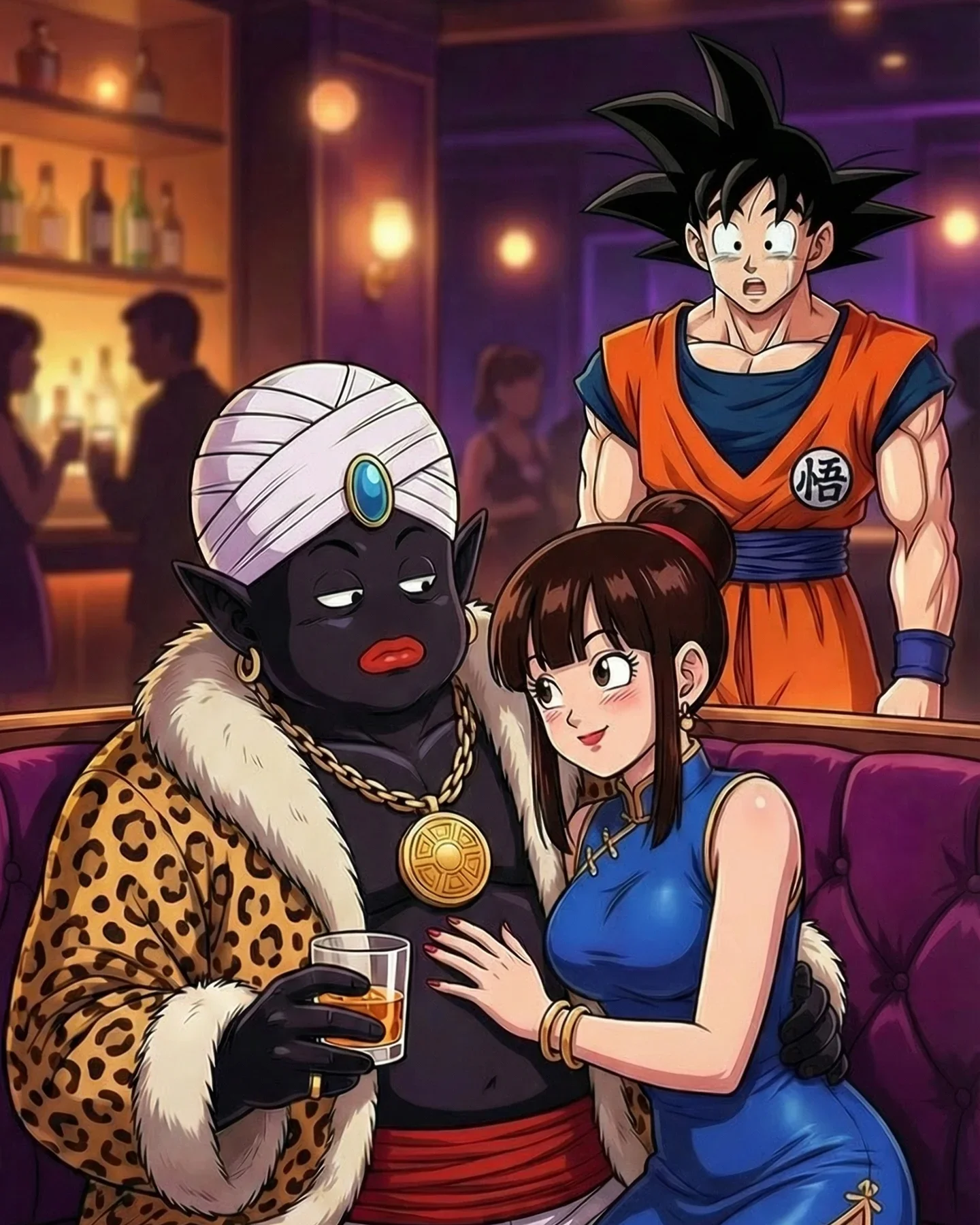 Anime characters at luxury lounge party scene