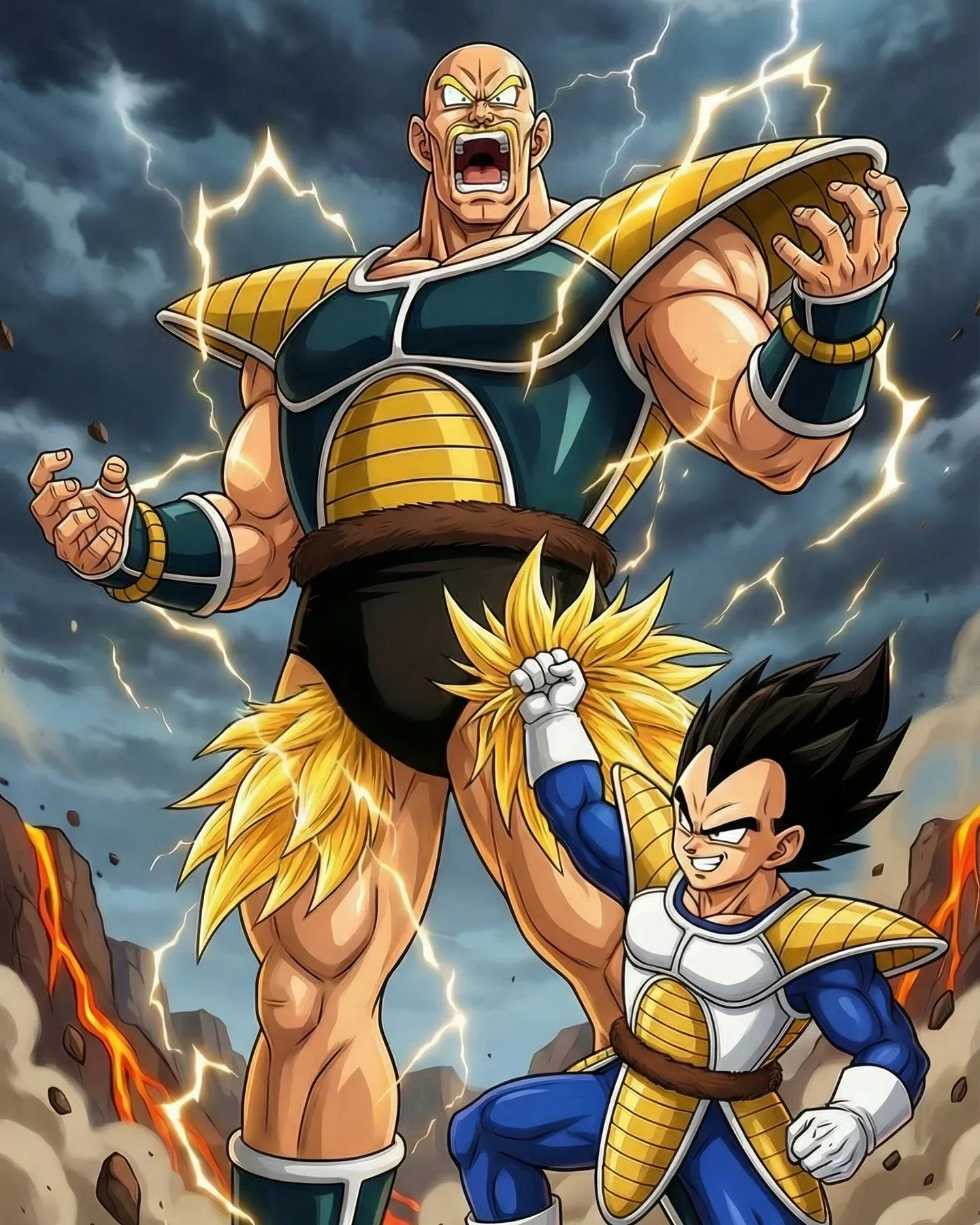 Two alien warriors in battle armor with golden energy