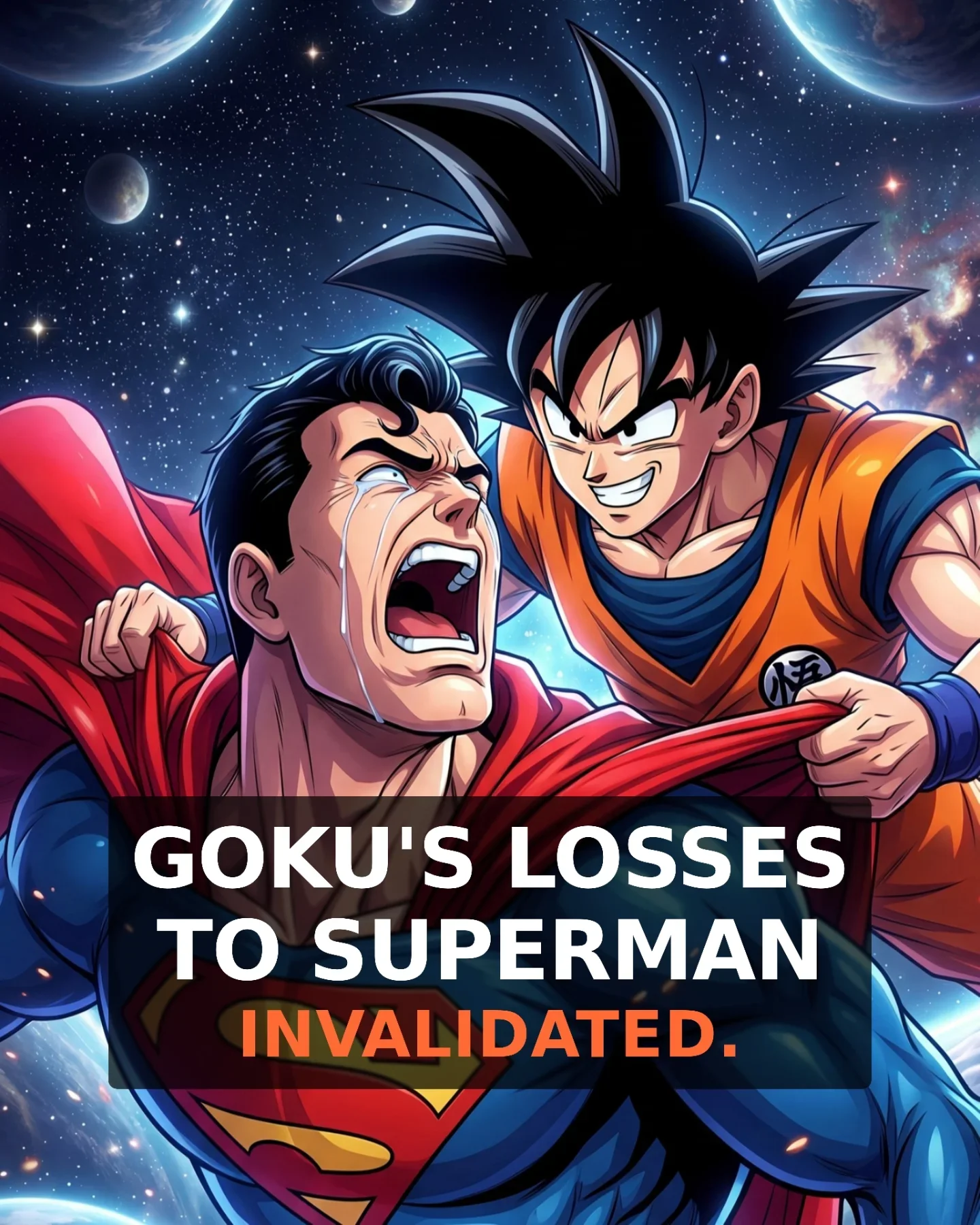 Goku and Superman comparison with cosmic background