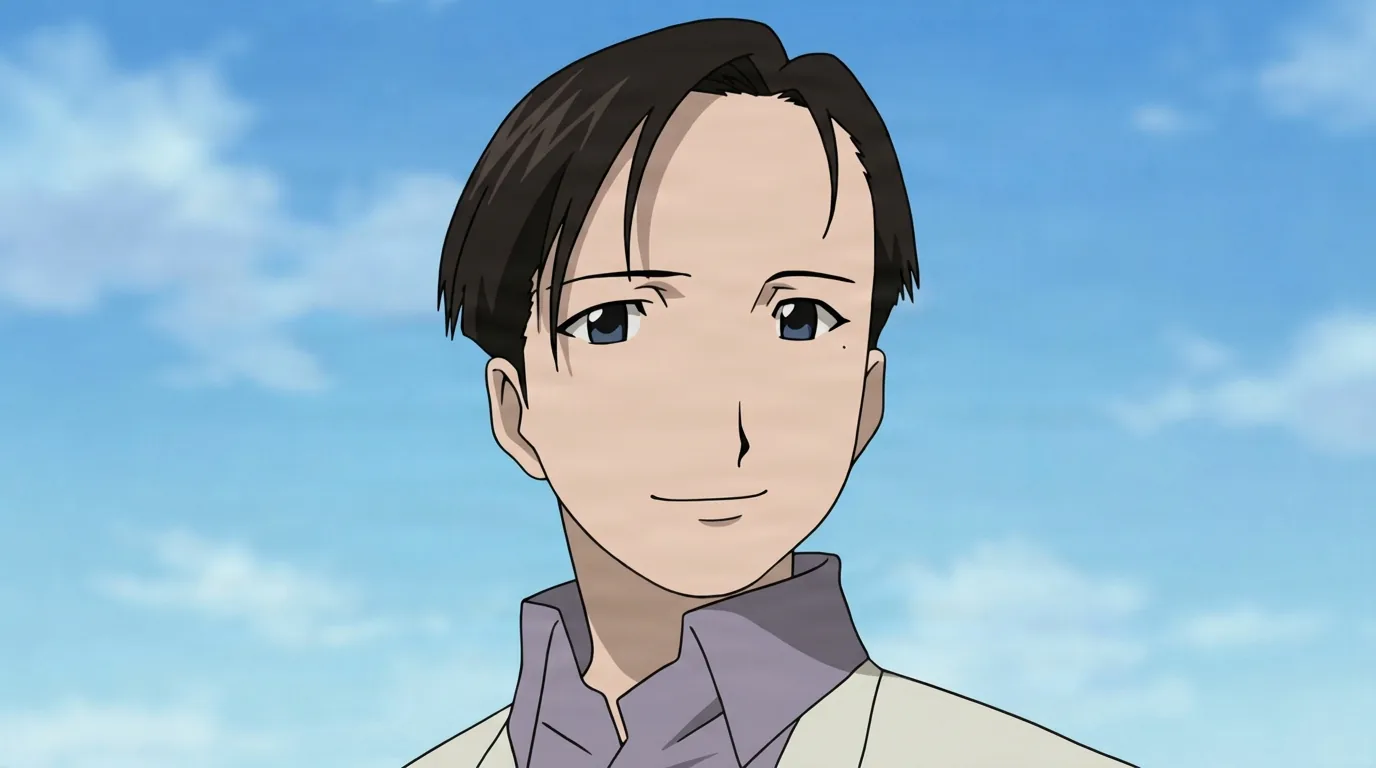 Maria Ross from Fullmetal Alchemist in a close-framed cel-shaded anime scene with a detailed environment