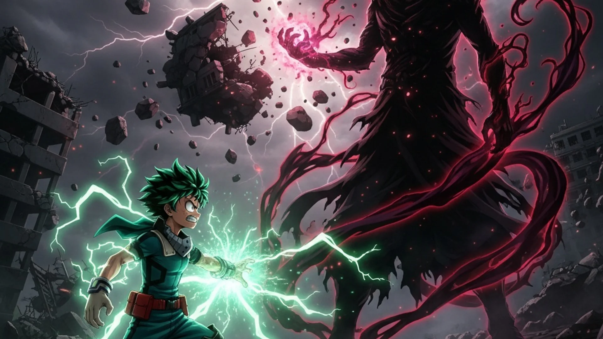 Dramatic anime battle scene showing opposing forces in epic confrontation - AI Art by Daddy Jim Headquarters