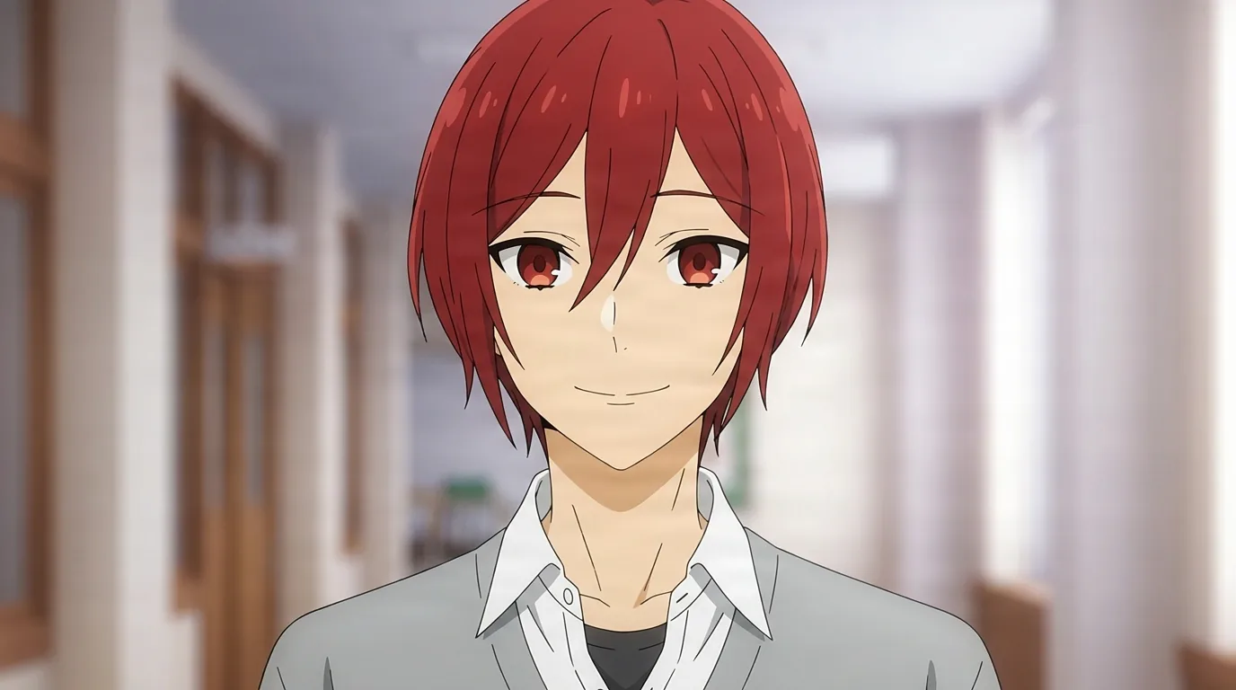 Kakeru Sengoku from Horimiya in a close-framed cel-shaded anime scene with a detailed environment