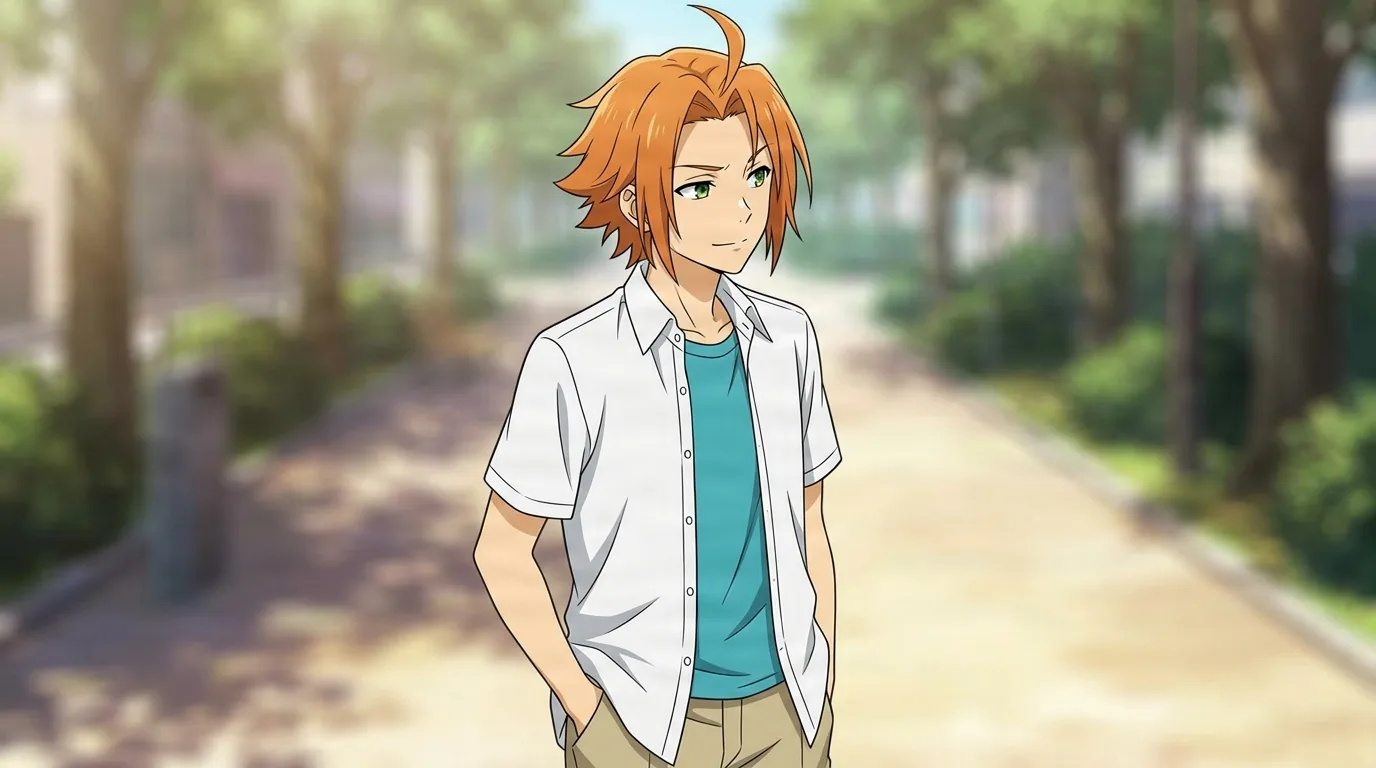 Kōichi Shindō from Horimiya in a close-framed cel-shaded anime scene with a detailed environment