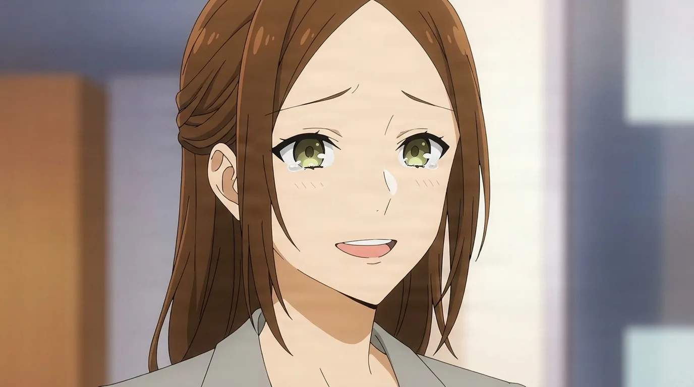 Yuriko Hori from Horimiya in a close-framed cel-shaded anime scene with a detailed environment