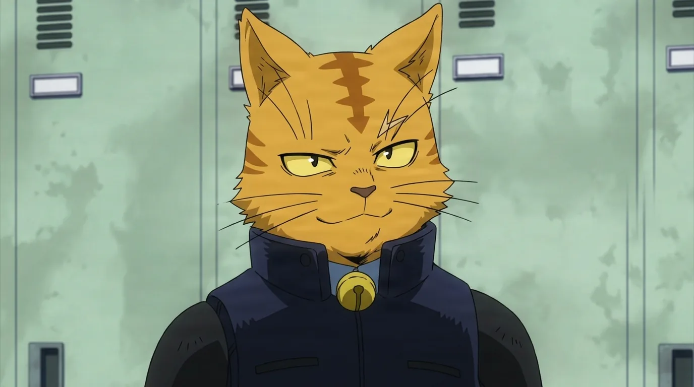 Sansa Tamagawa from My Hero Academia in a close-framed cel-shaded anime scene with a detailed environment