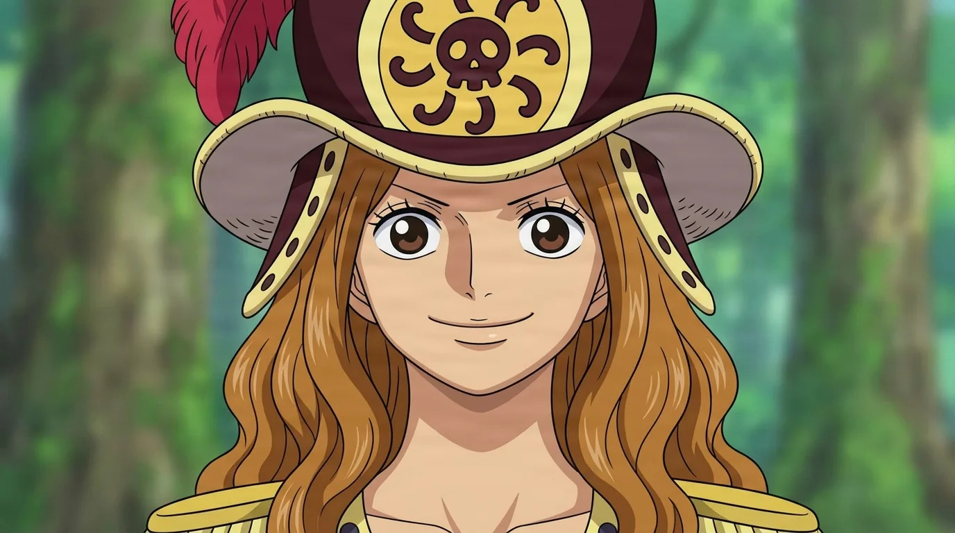 Aphelandra de One Piece dans une scène d'anime en cel-shading cadrée de près, avec un décor détaillé
