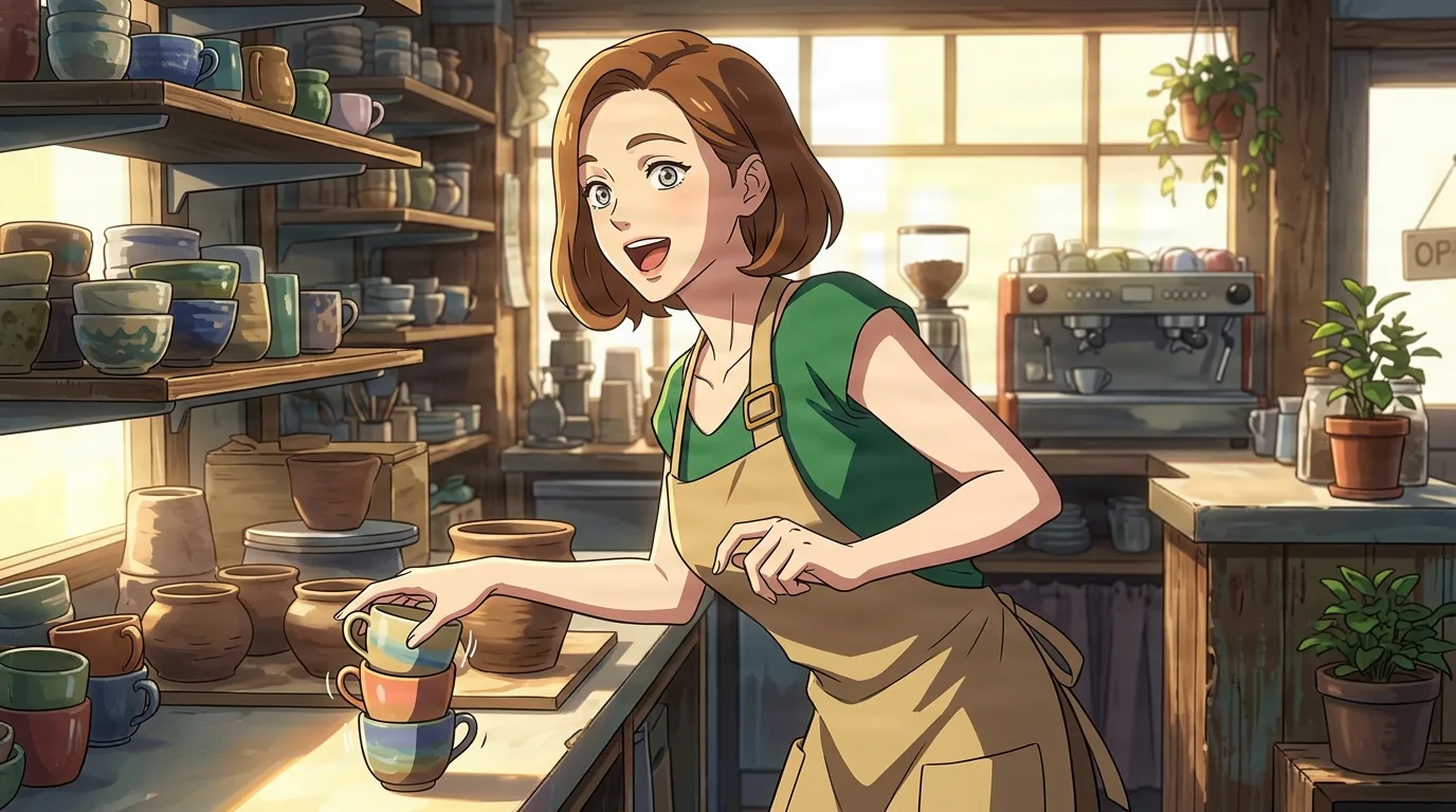 Miucha from One Piece in a close-framed cel-shaded anime scene with a detailed environment