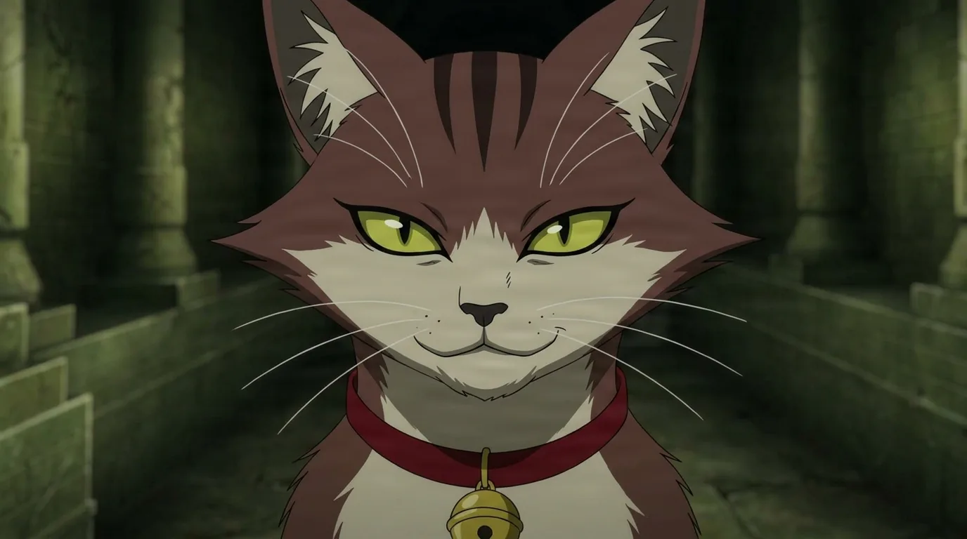 Nyan from One Punch Man in a close-framed cel-shaded anime scene with a detailed environment